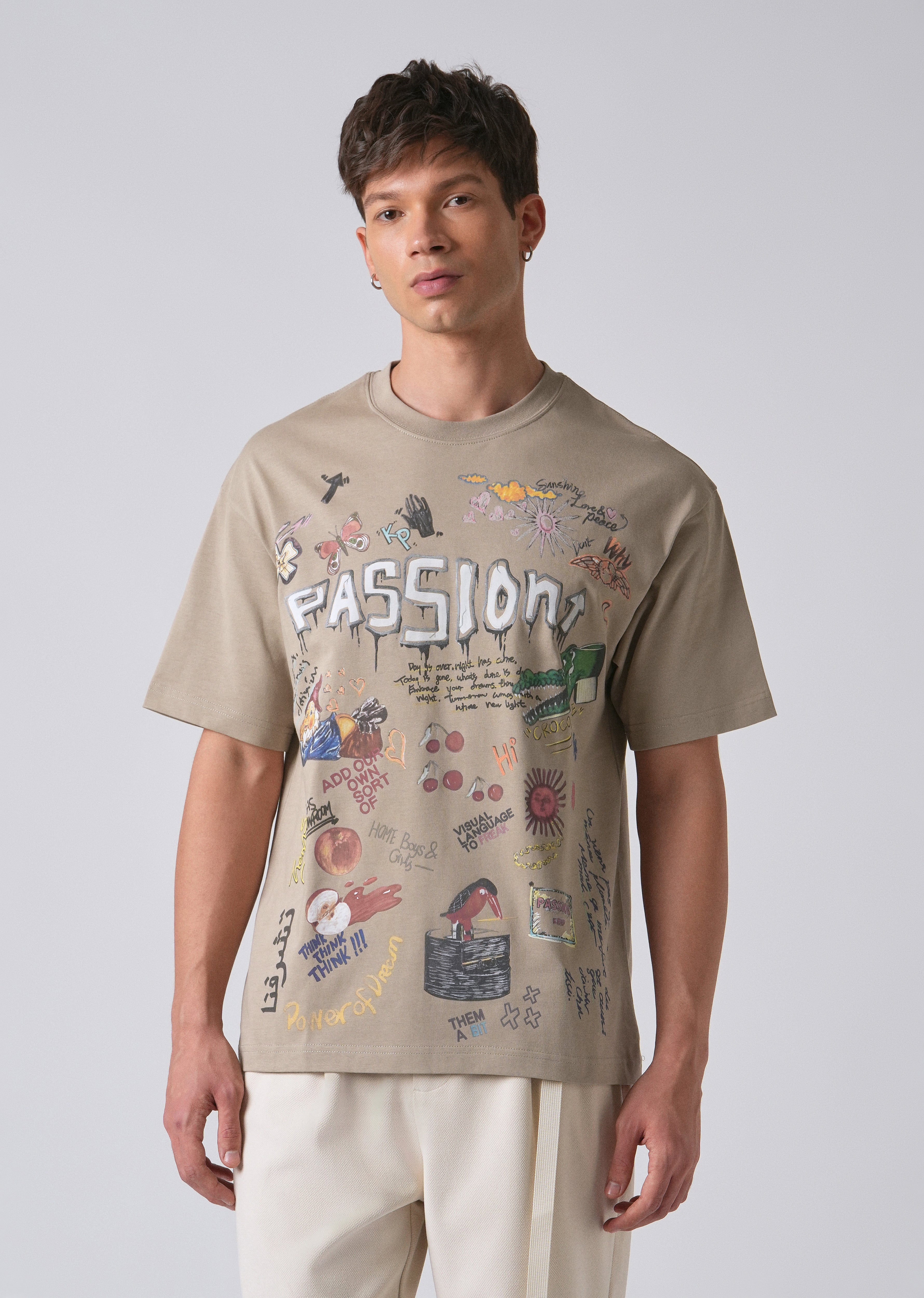 Passion Beige Printed Oversized T-shirt