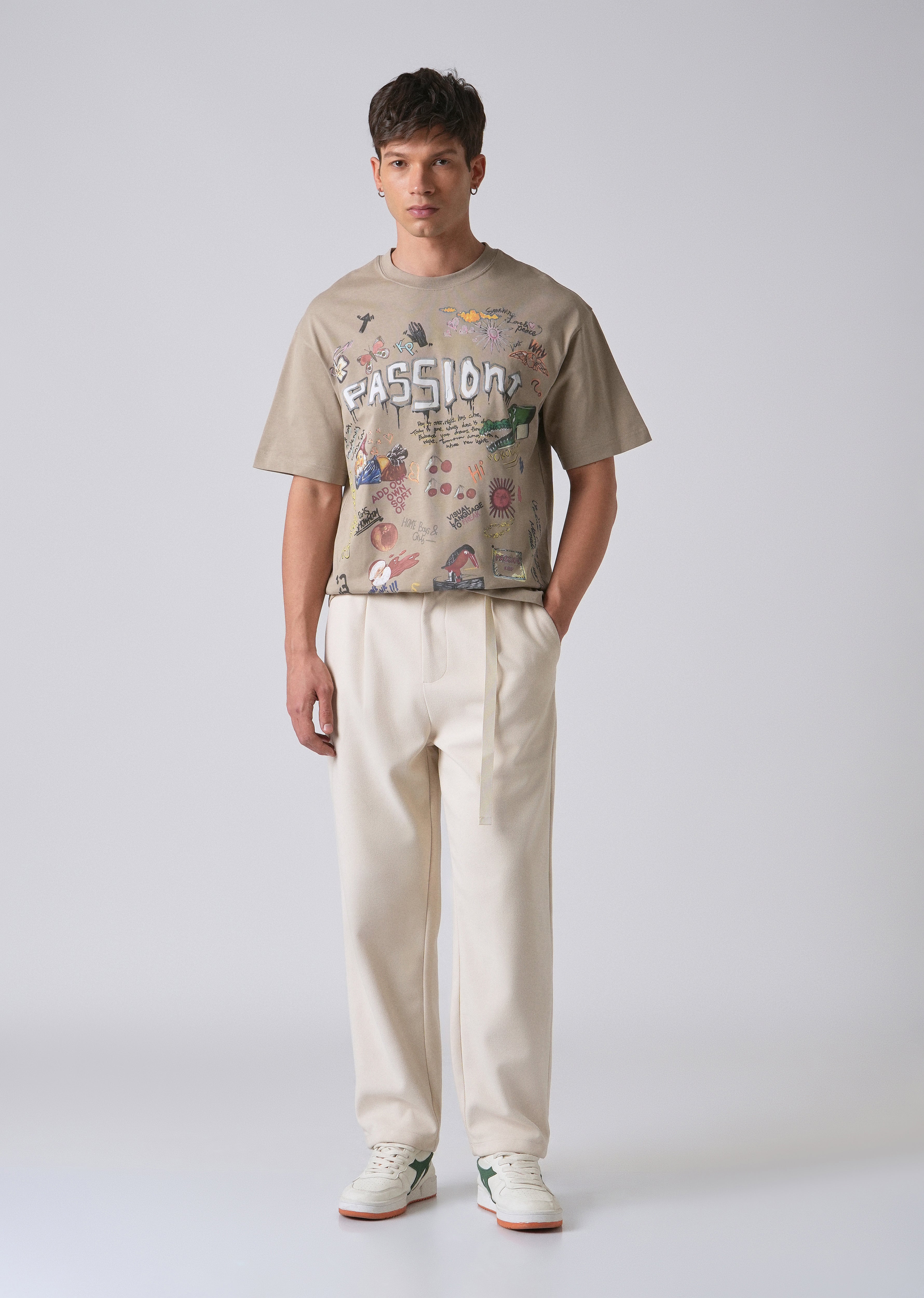 Passion Beige Printed Oversized T-shirt