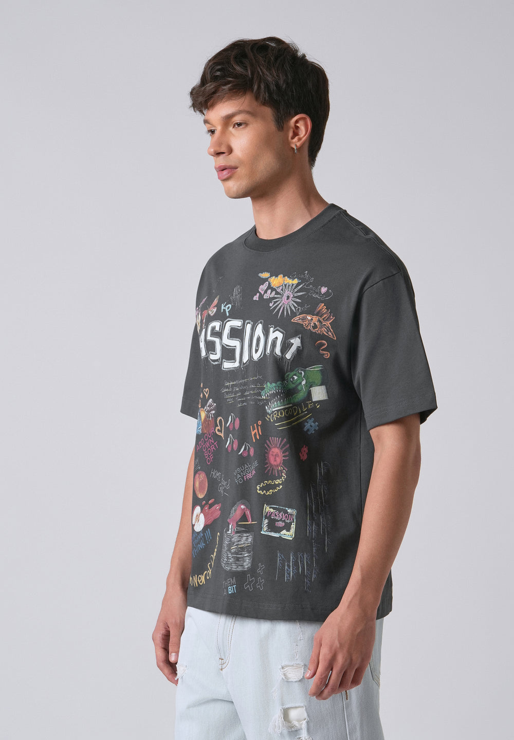 Passion Grey Printed Oversized T-shirt