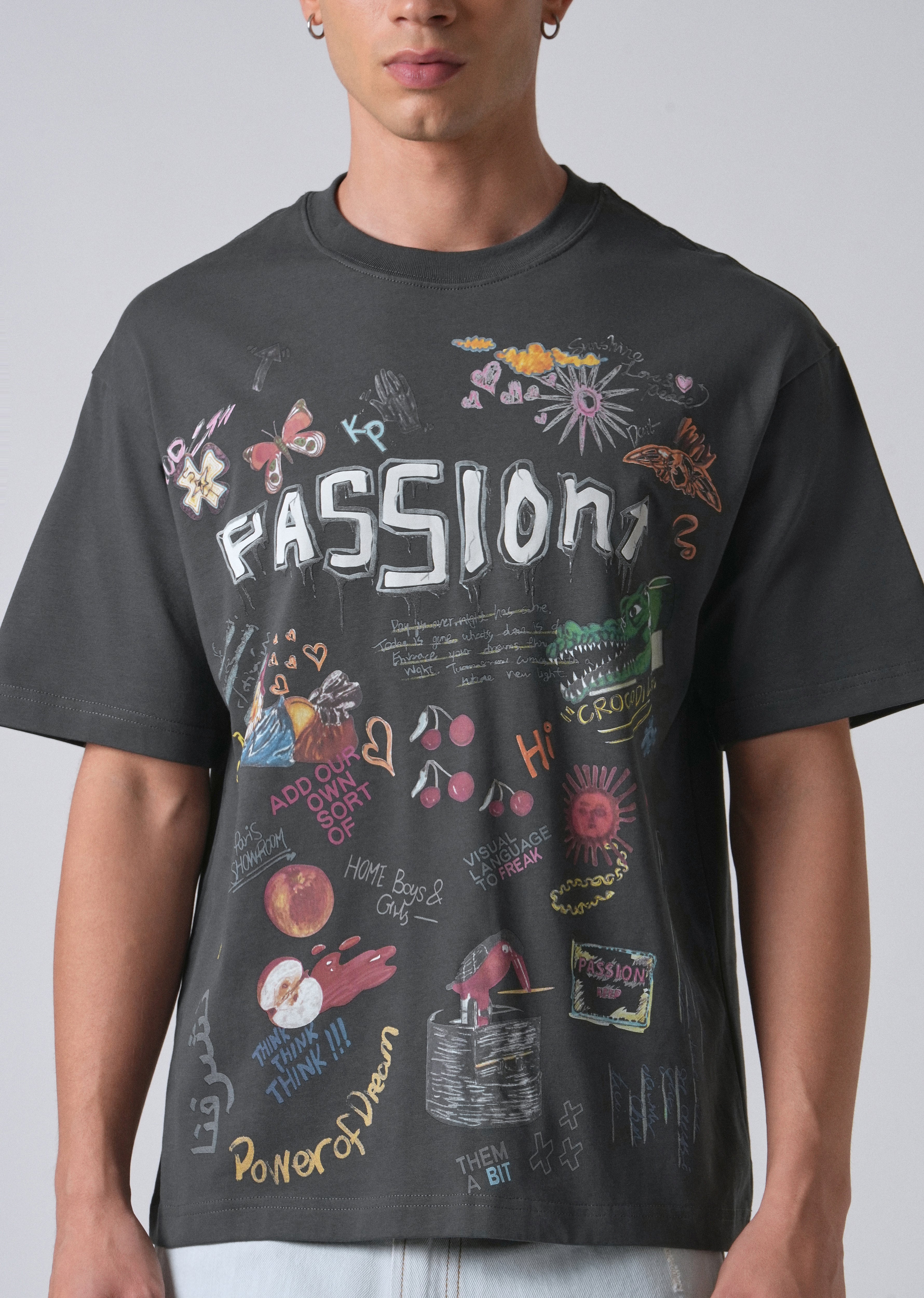 Passion Grey Printed Oversized T-shirt