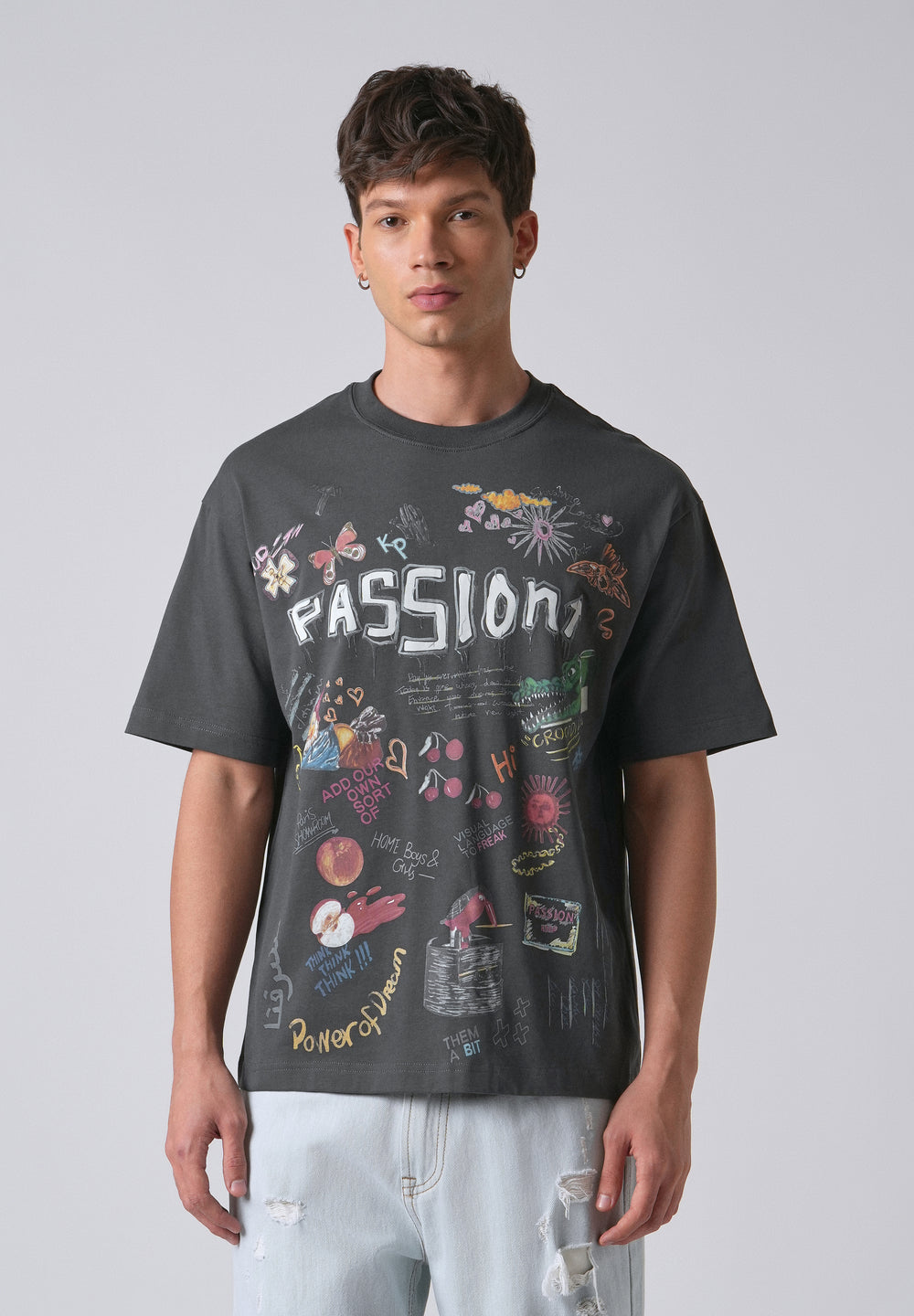Passion Grey Printed Oversized T-shirt