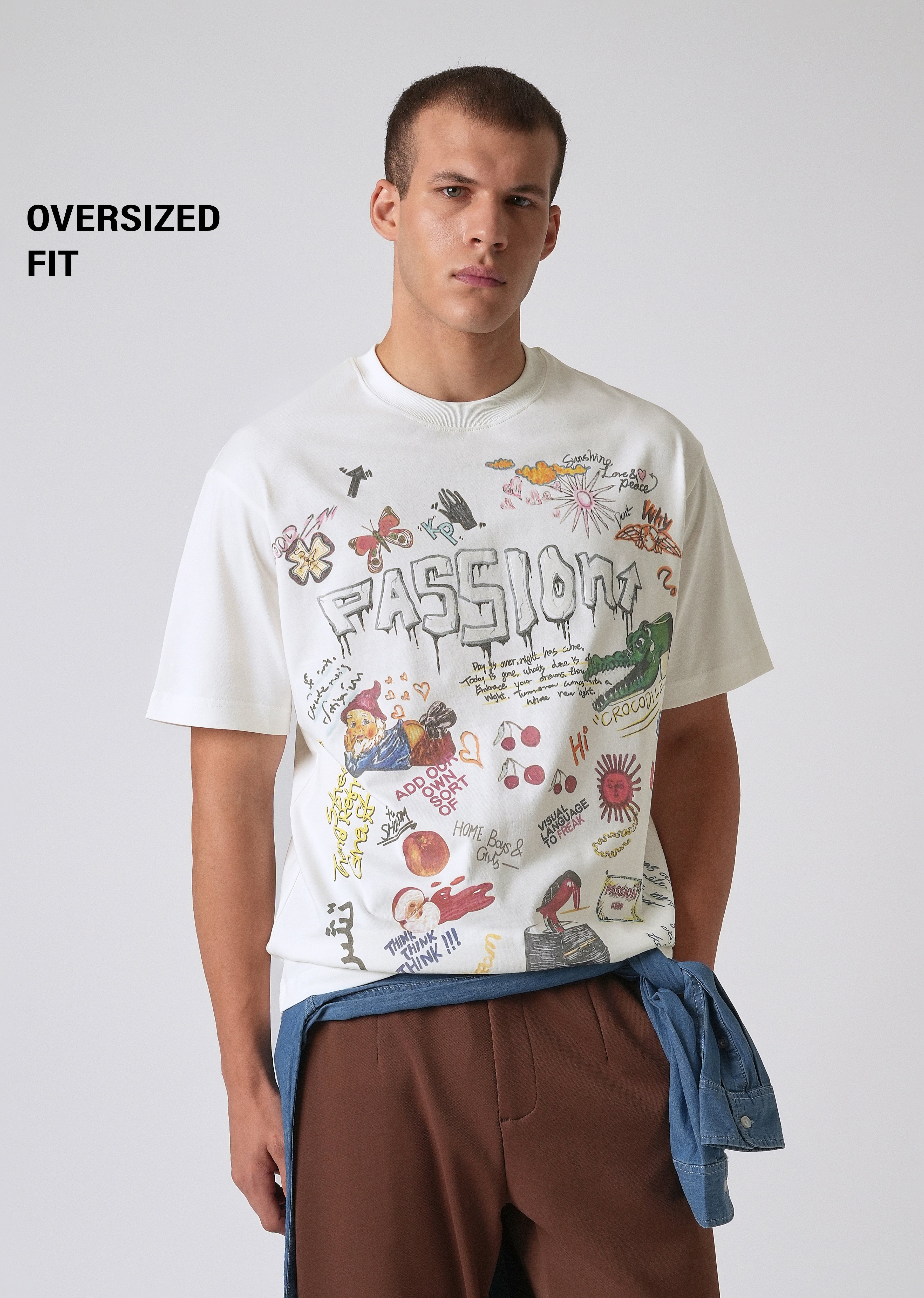 Passion White Printed Oversized T-shirt