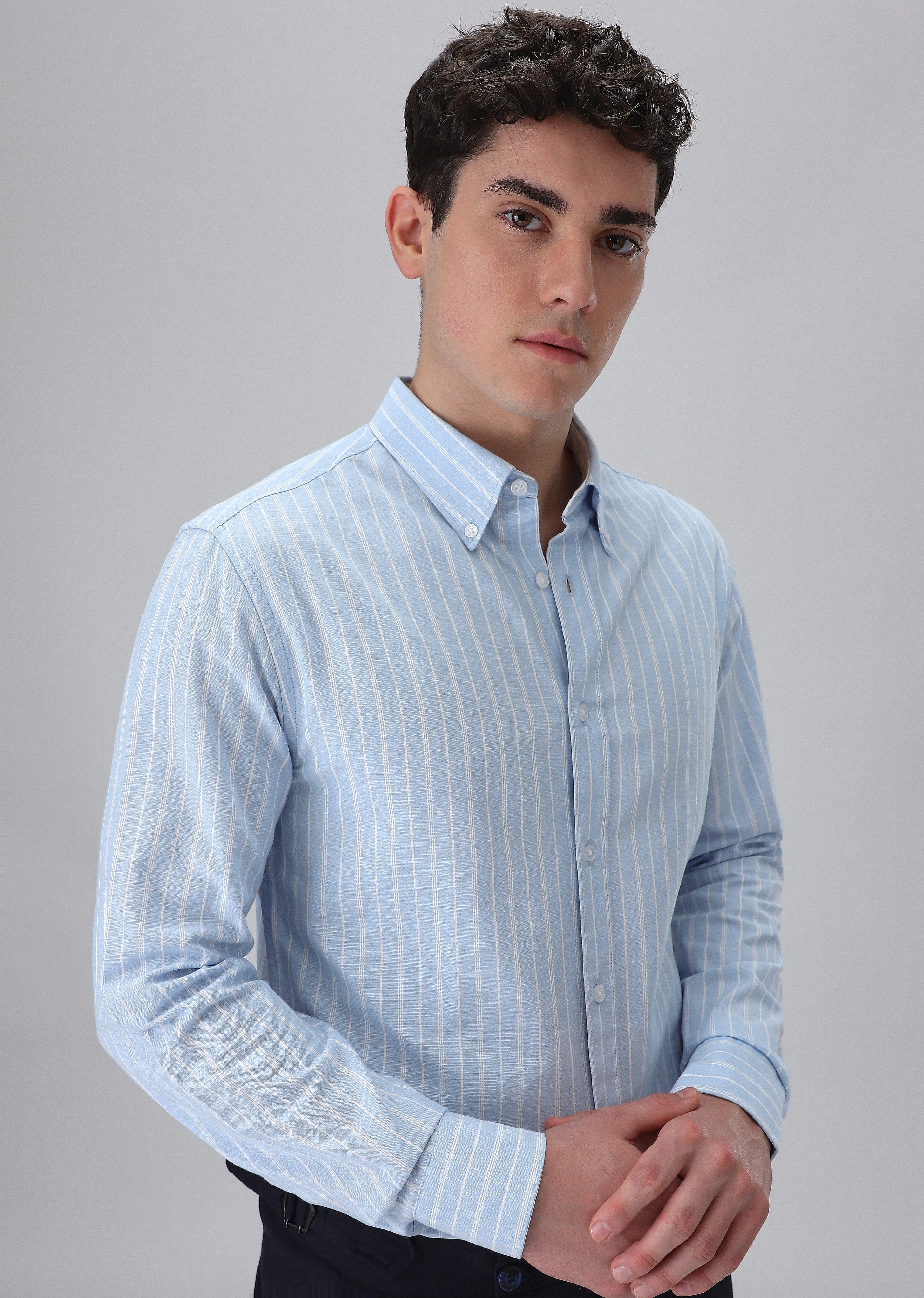 Pastel Blue Cotton Stripe Shirt