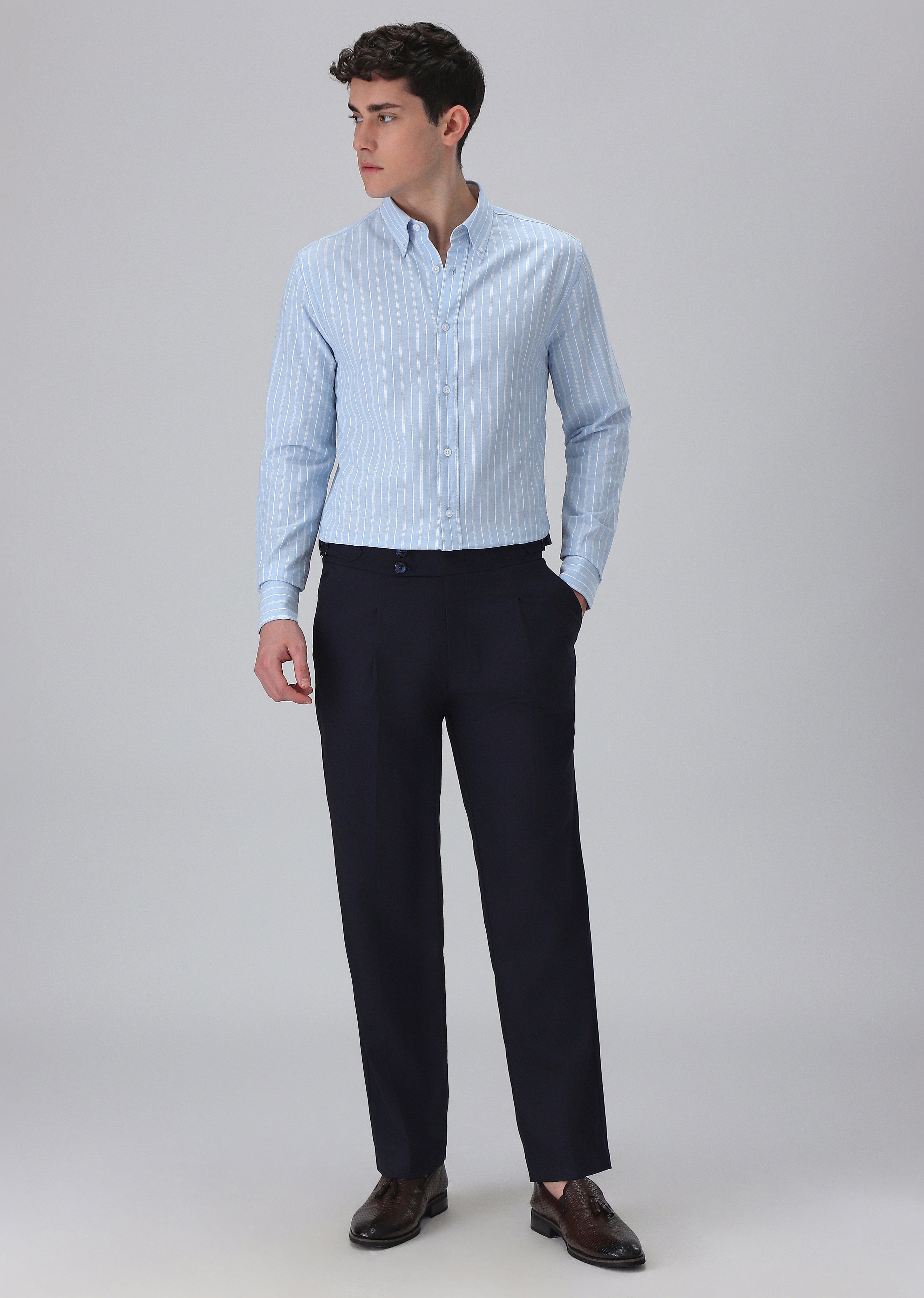 Pastel Blue Cotton Stripe Shirt