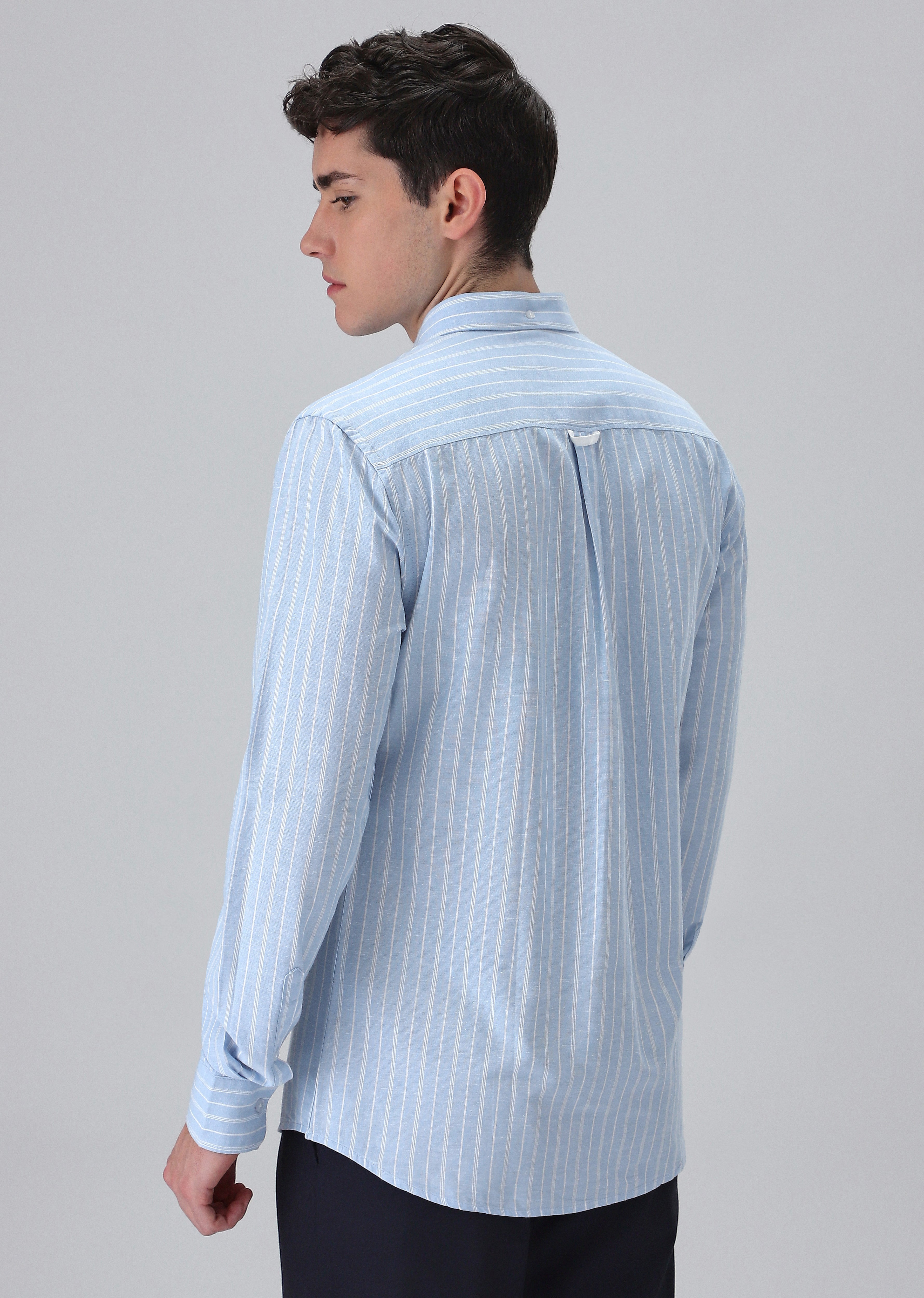 Pastel Blue Cotton Stripe Shirt