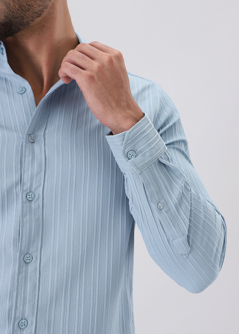 Pastel Blue Plain Self Striped Shirt