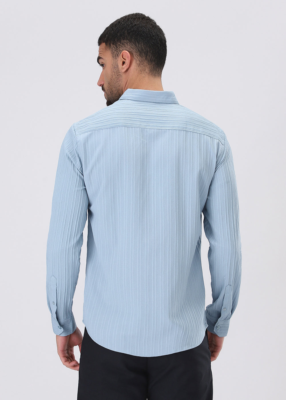 Pastel Blue Plain Self Striped Shirt