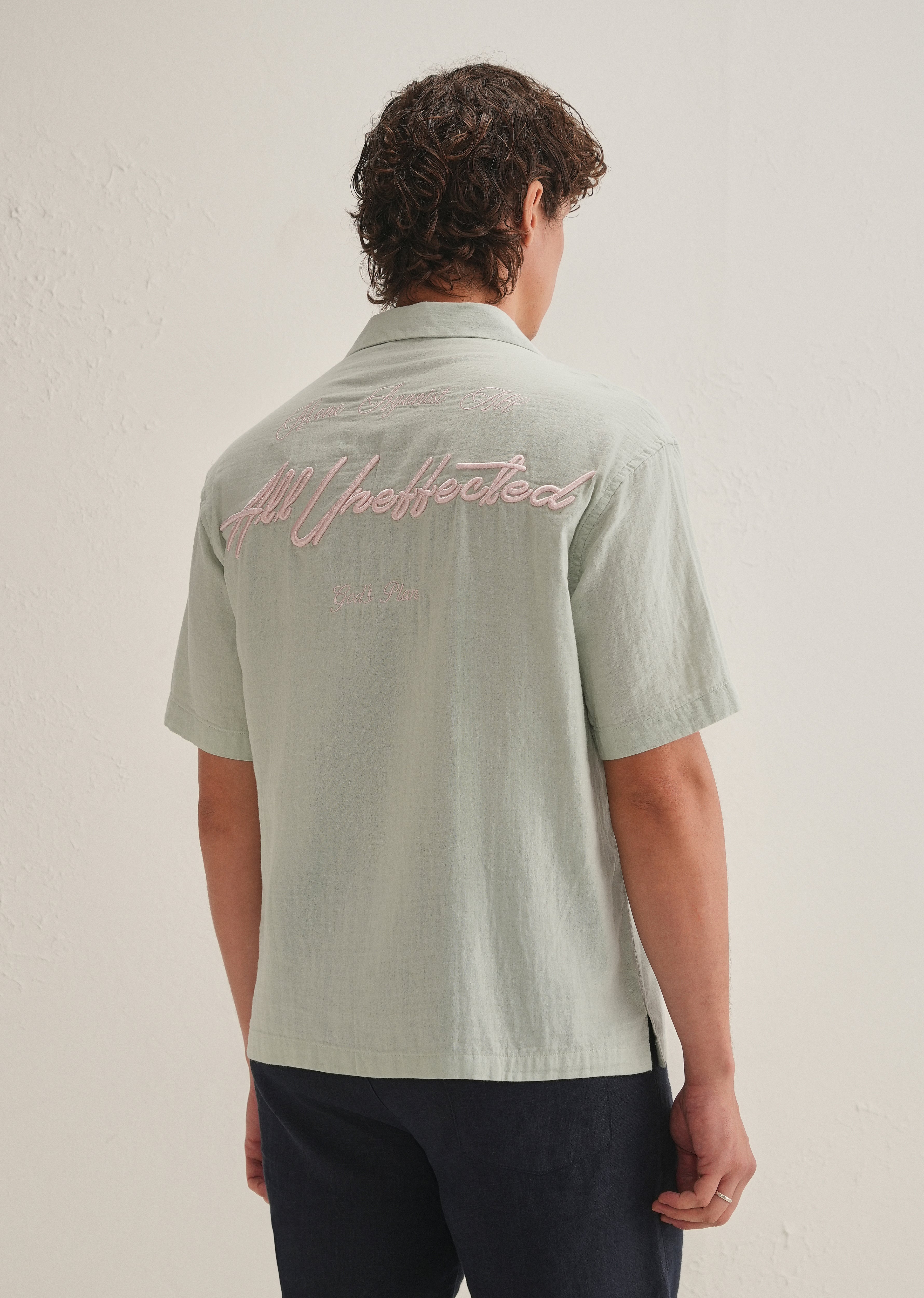 Pastel Green Embroidered Double Cloth Cotton Shirt