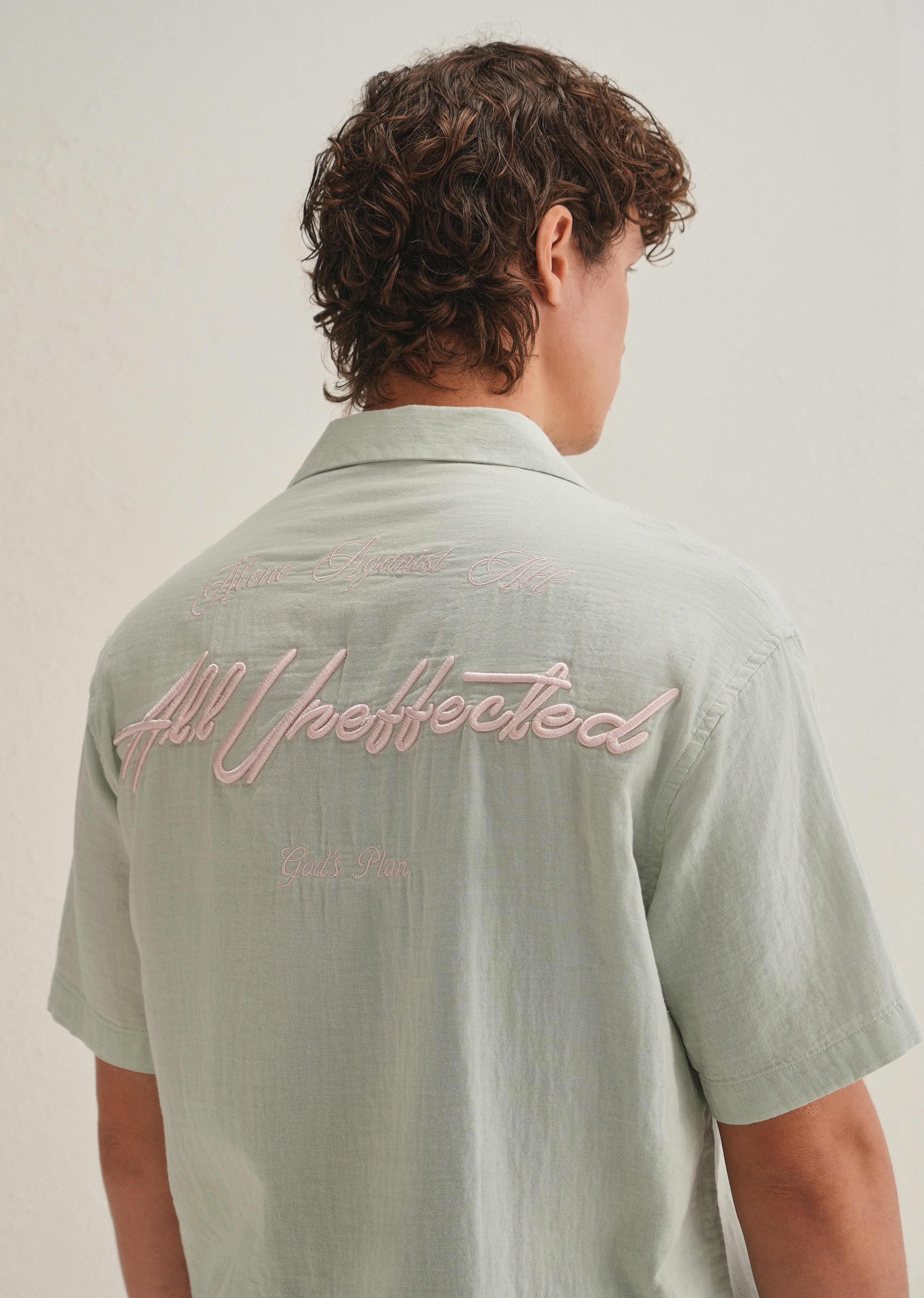 Pastel Green Embroidered Double Cloth Cotton Shirt