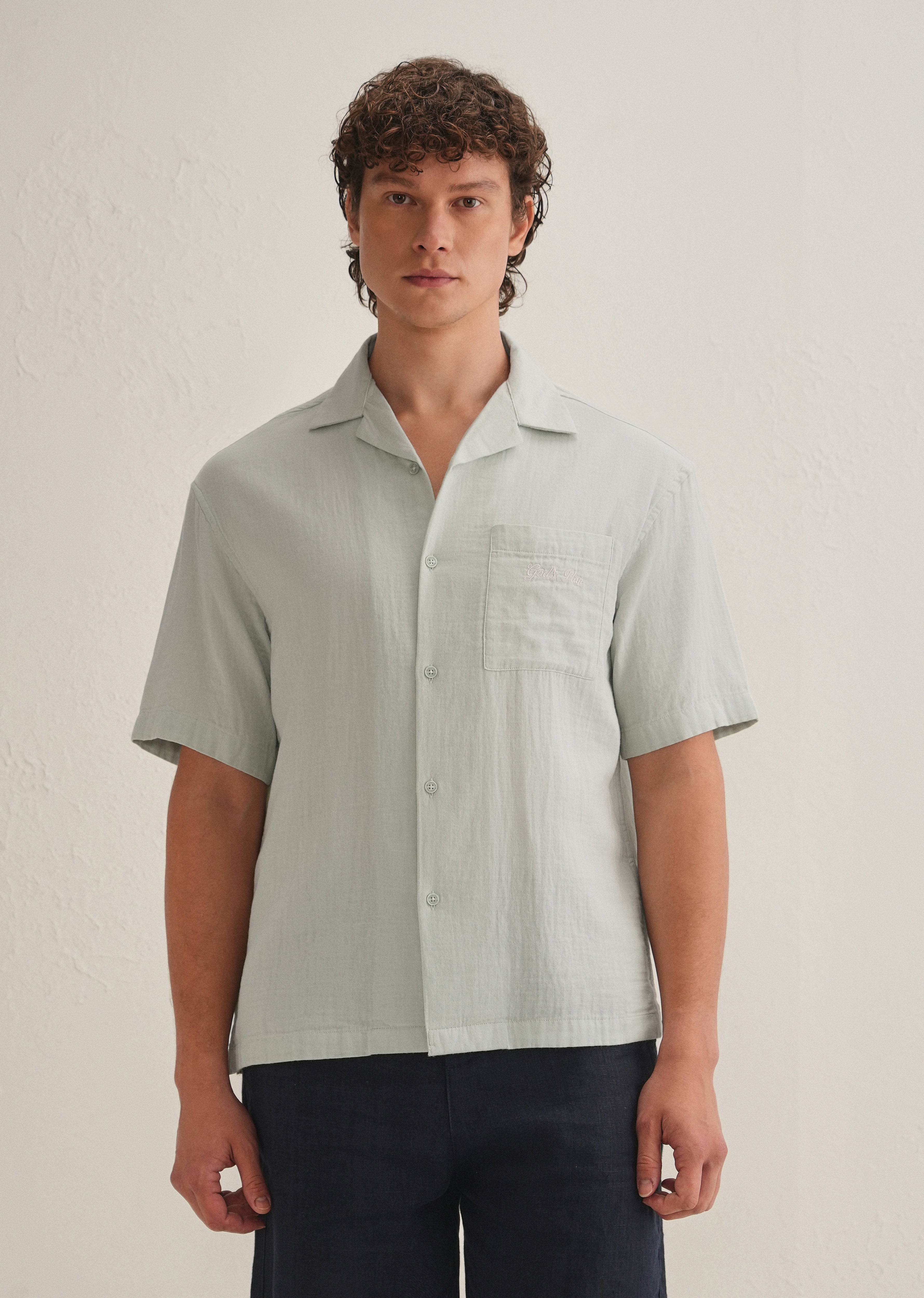 Pastel Green Embroidered Double Cloth Cotton Shirt