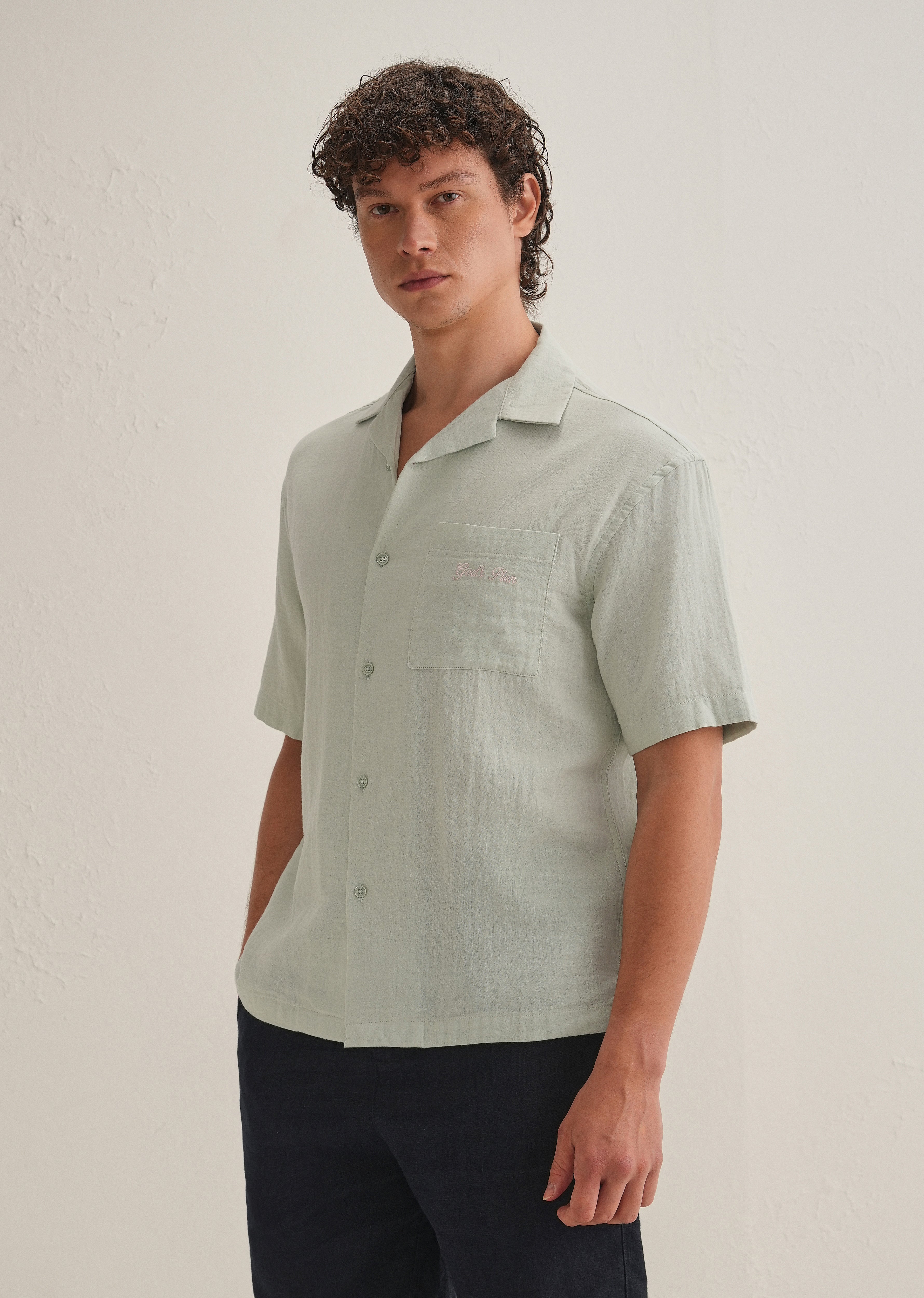 Pastel Green Embroidered Double Cloth Cotton Shirt