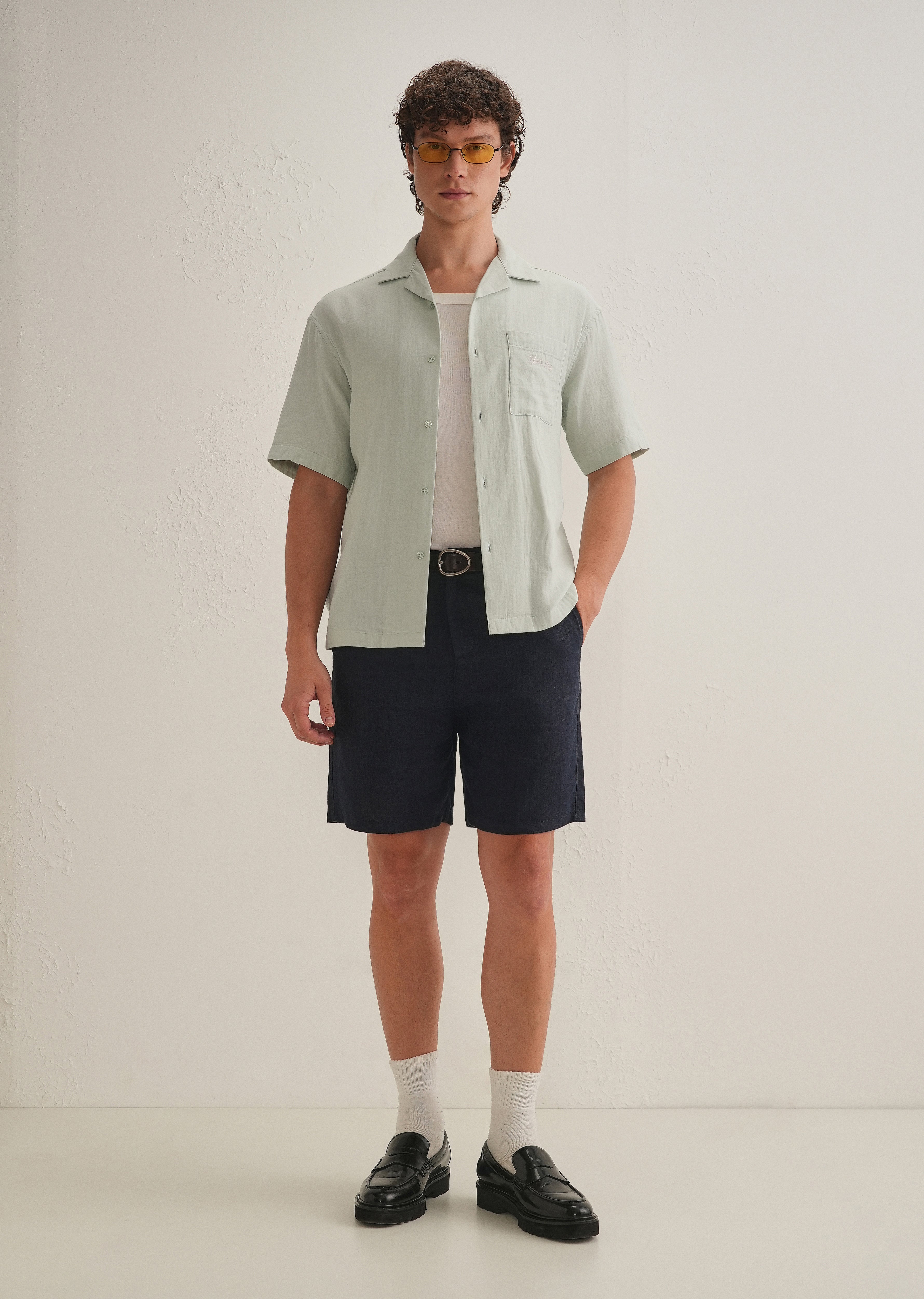 Pastel Green Embroidered Double Cloth Cotton Shirt