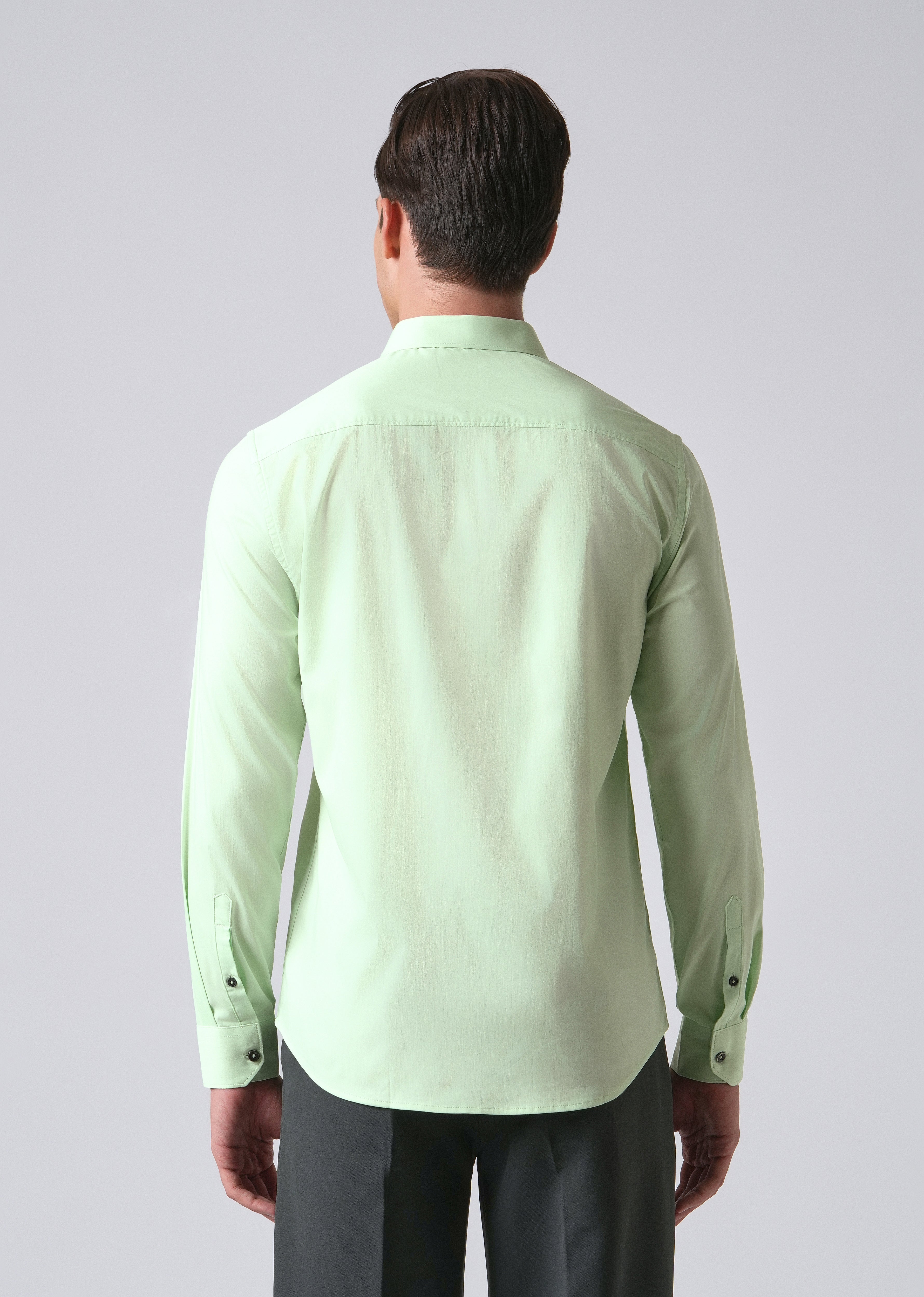 Pastel Green Cotton Stretch Plain Shirt