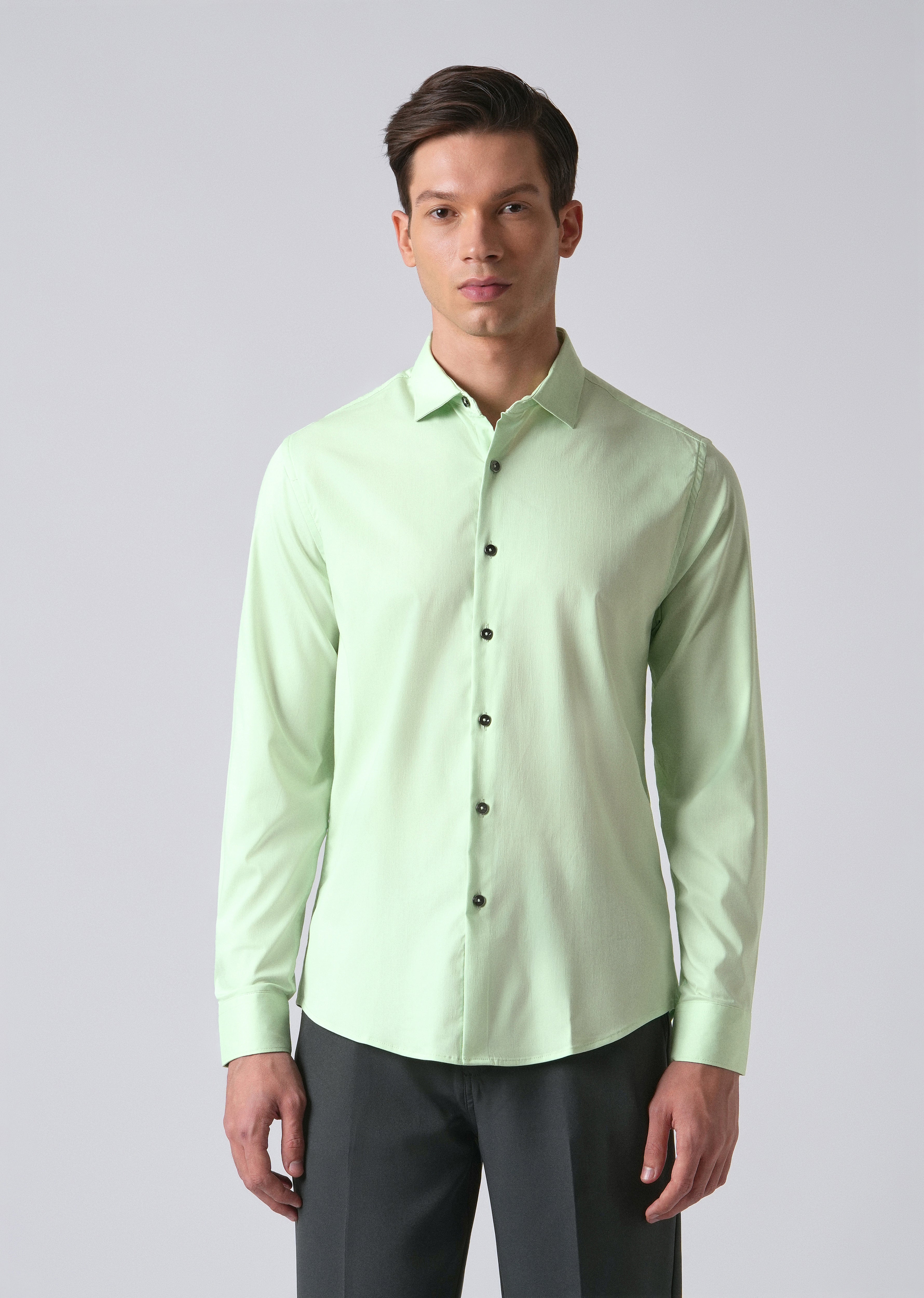 Pastel Green Cotton Stretch Plain Shirt