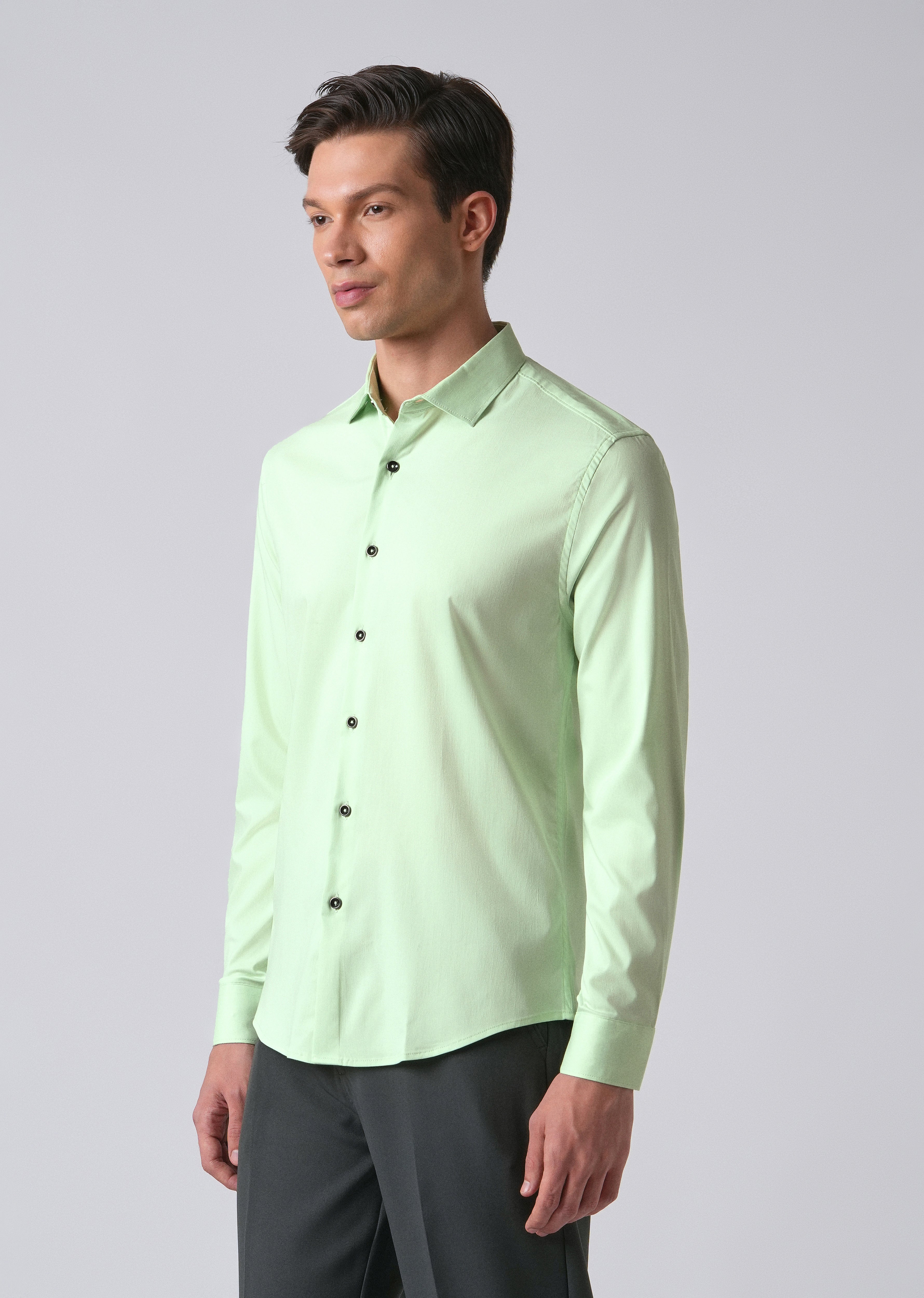 Pastel Green Cotton Stretch Plain Shirt