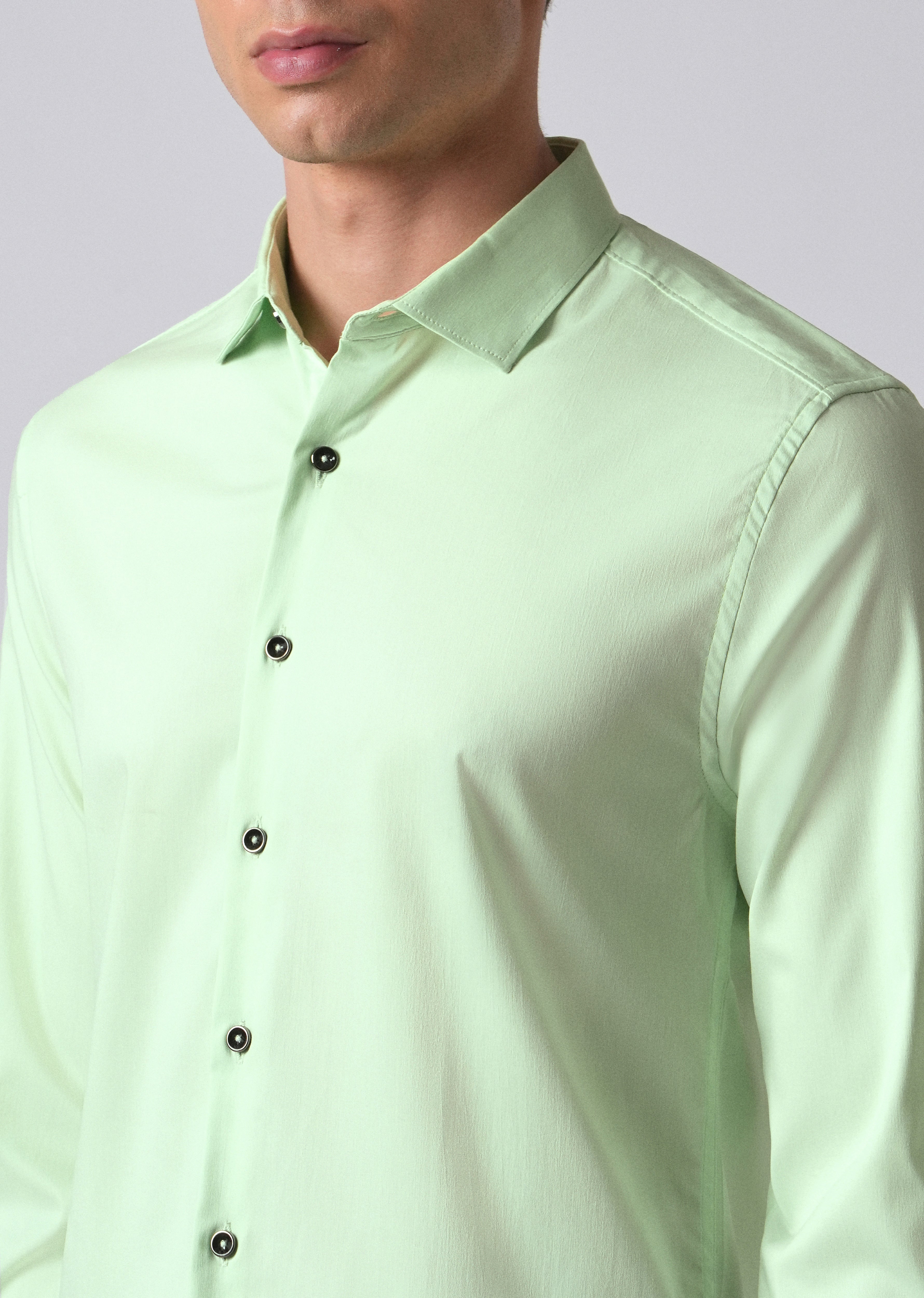 Pastel Green Cotton Stretch Plain Shirt