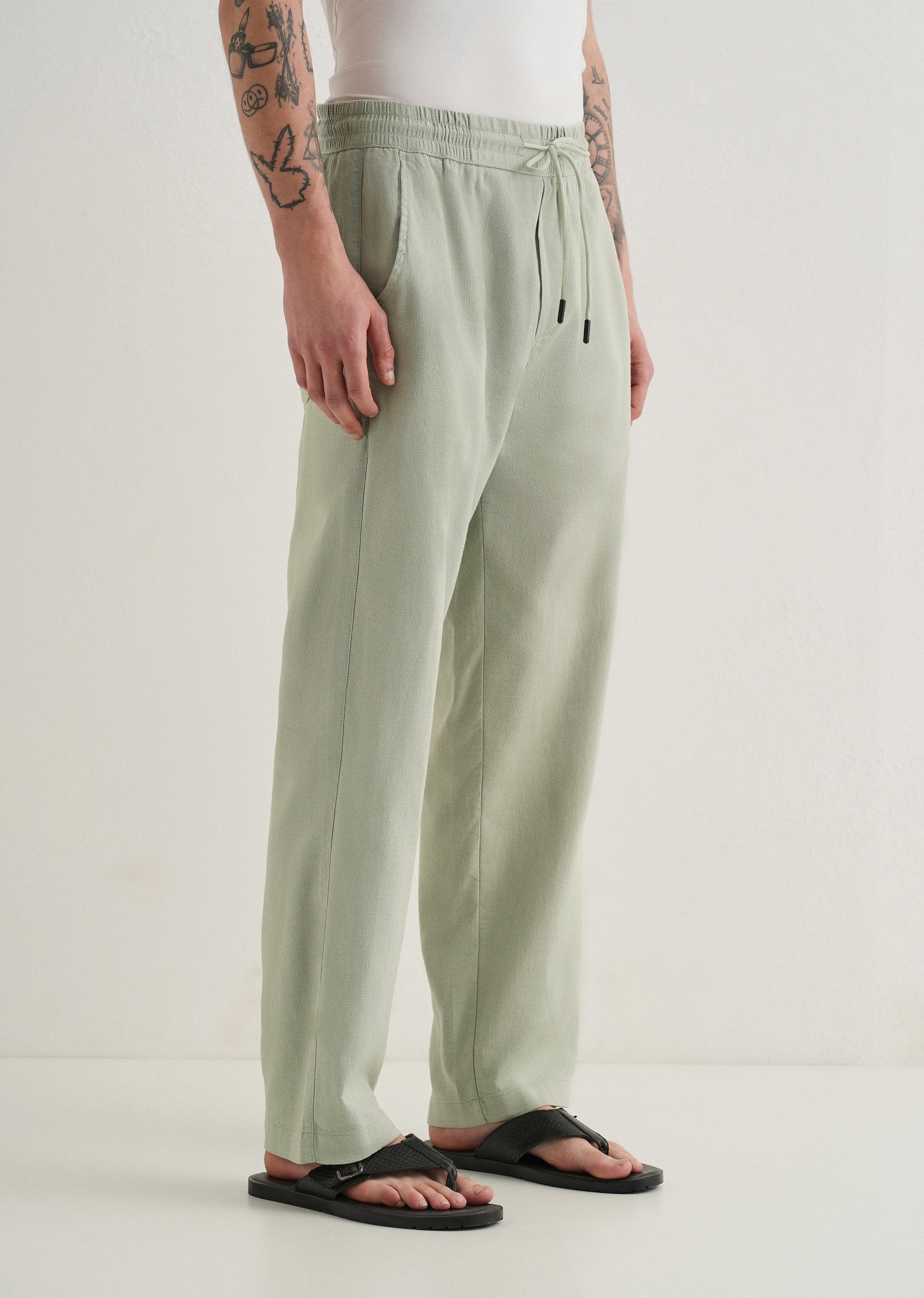 Pastel Green Textured Pants