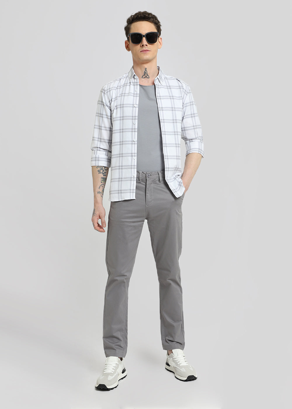 Pastel Grey Oxford Cotton Check Shirt