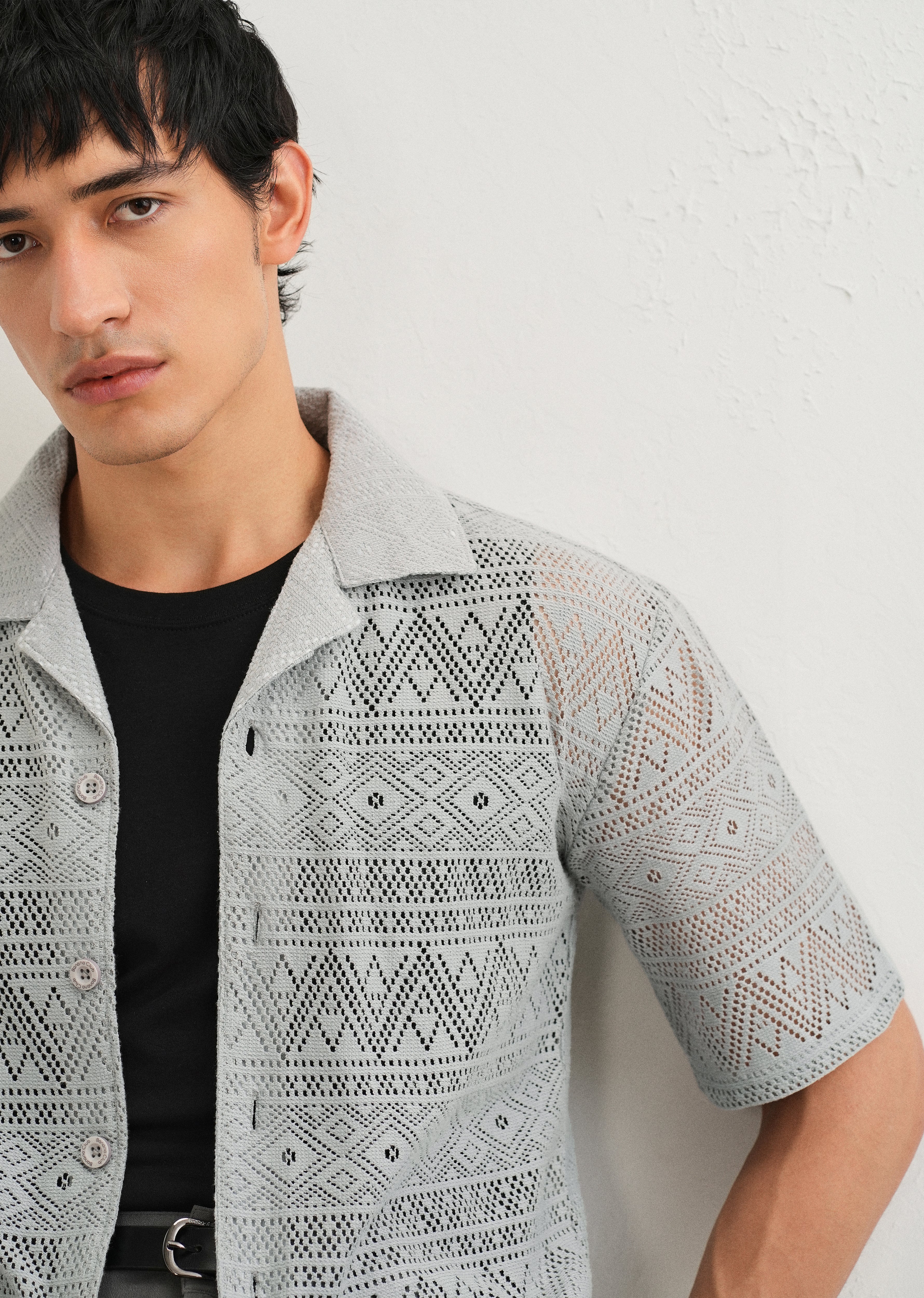Pastel Grey Crochet Shirt