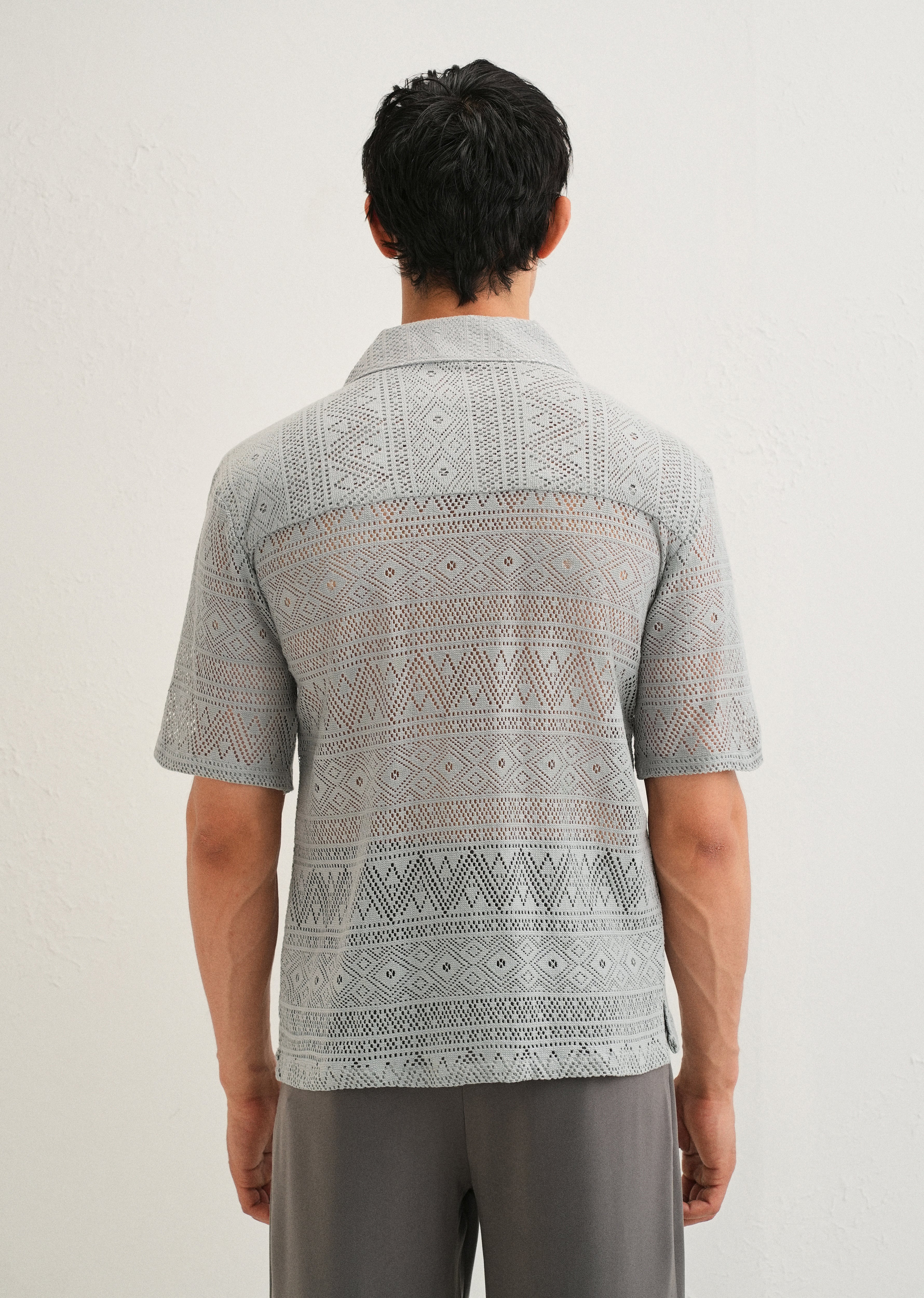 Pastel Grey Crochet Shirt