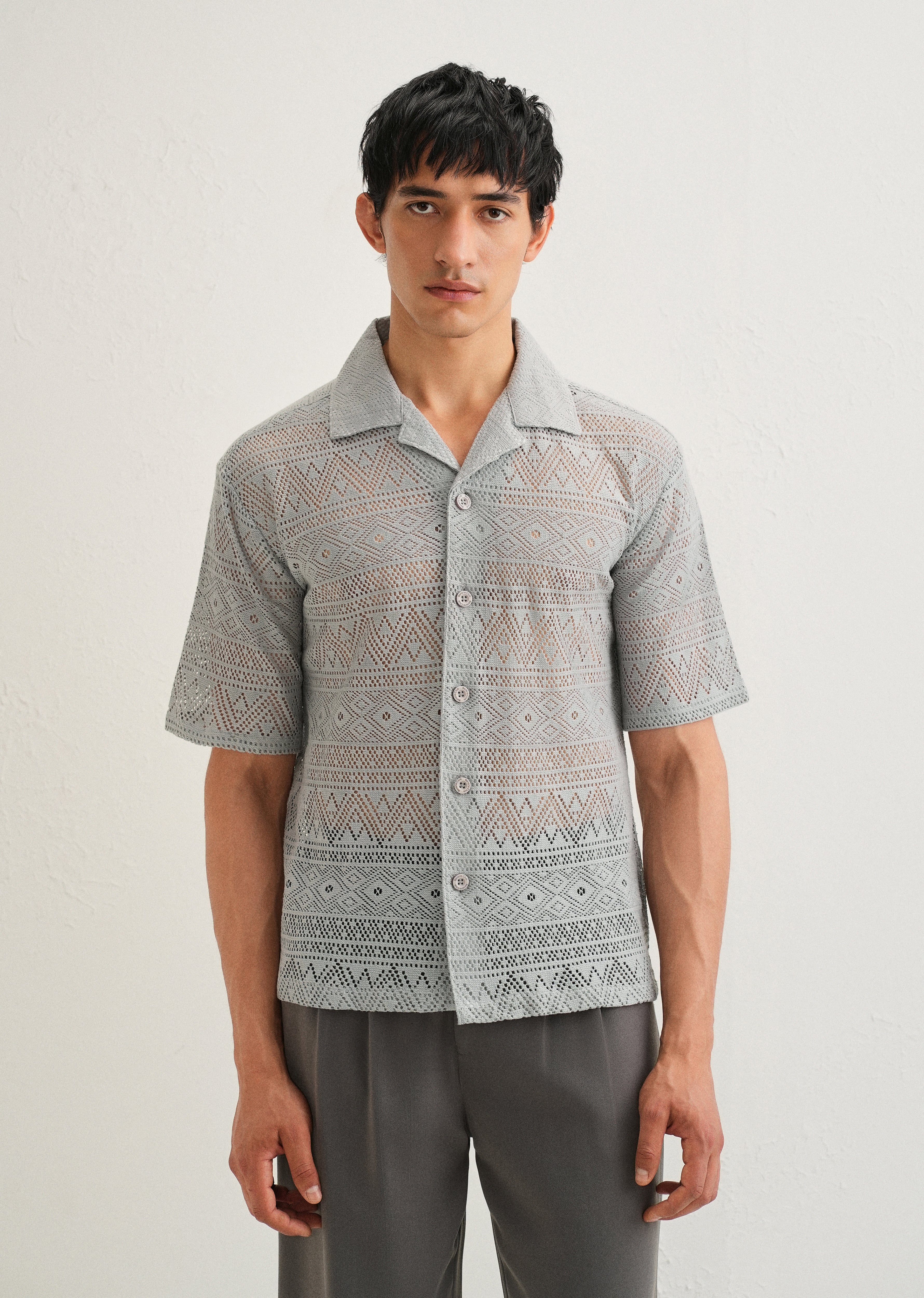 Pastel Grey Crochet Shirt