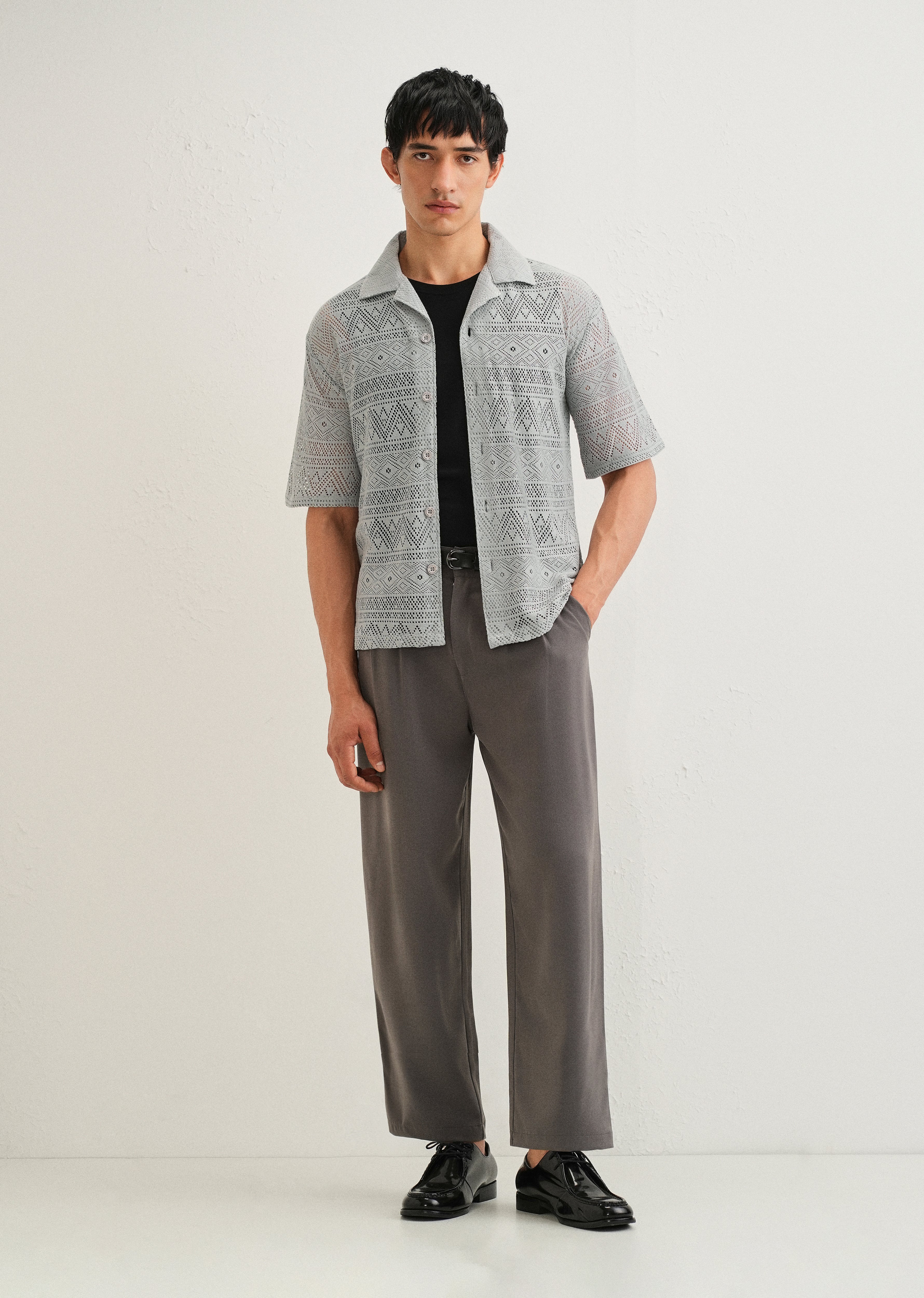 Pastel Grey Crochet Shirt