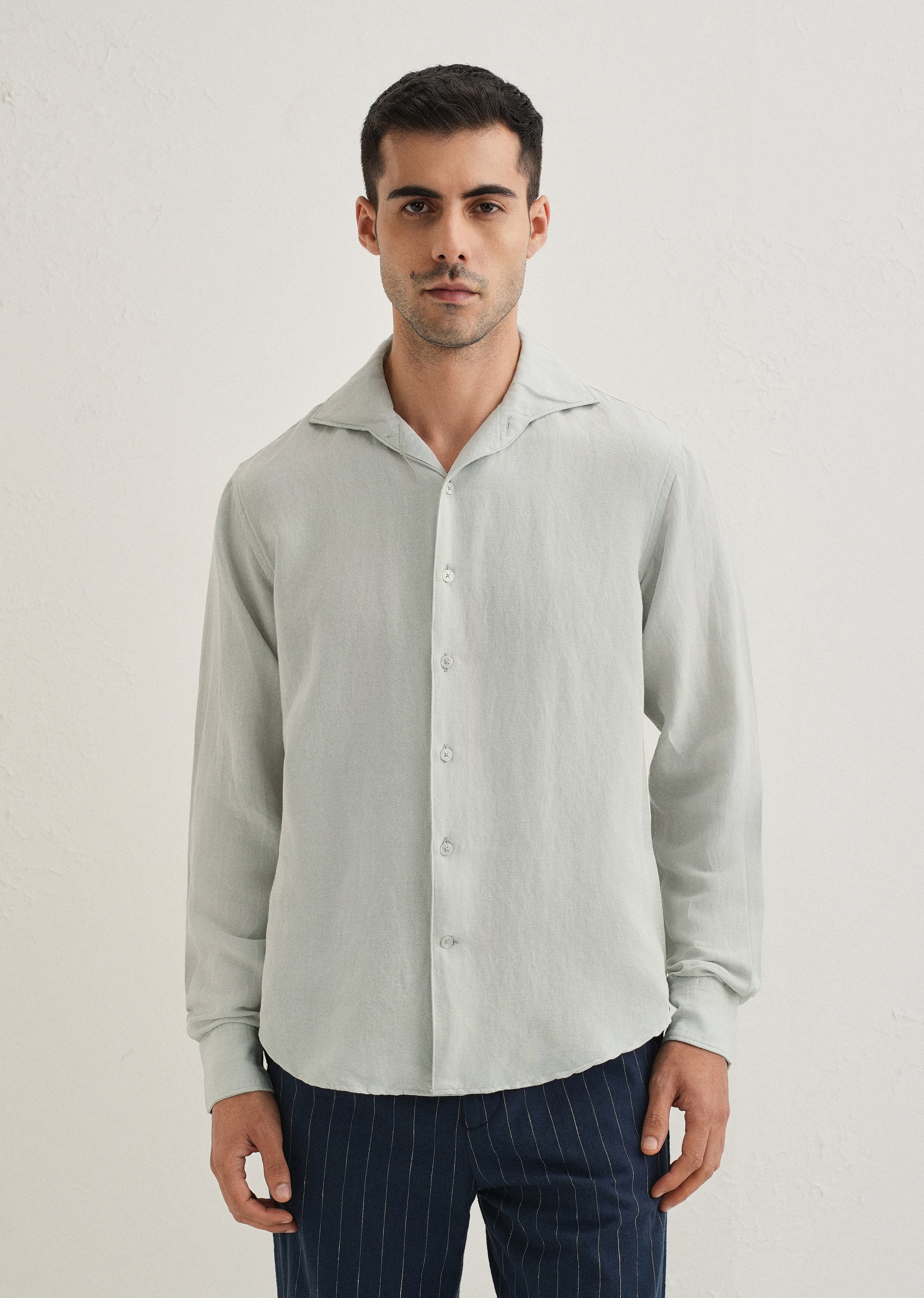 Pastel Grey Plain Linen Viscose Shirt