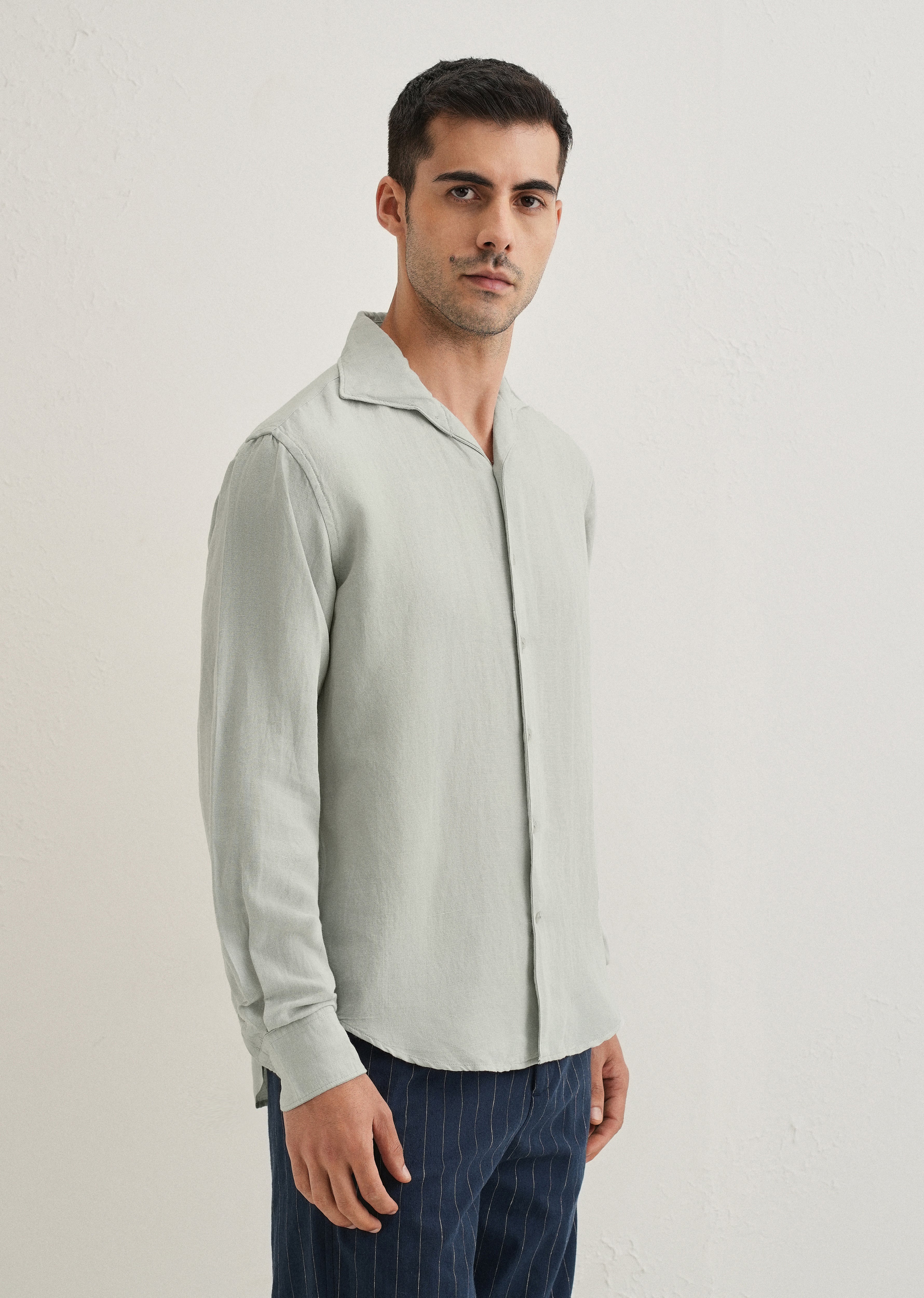 Pastel Grey Plain Linen Viscose Shirt