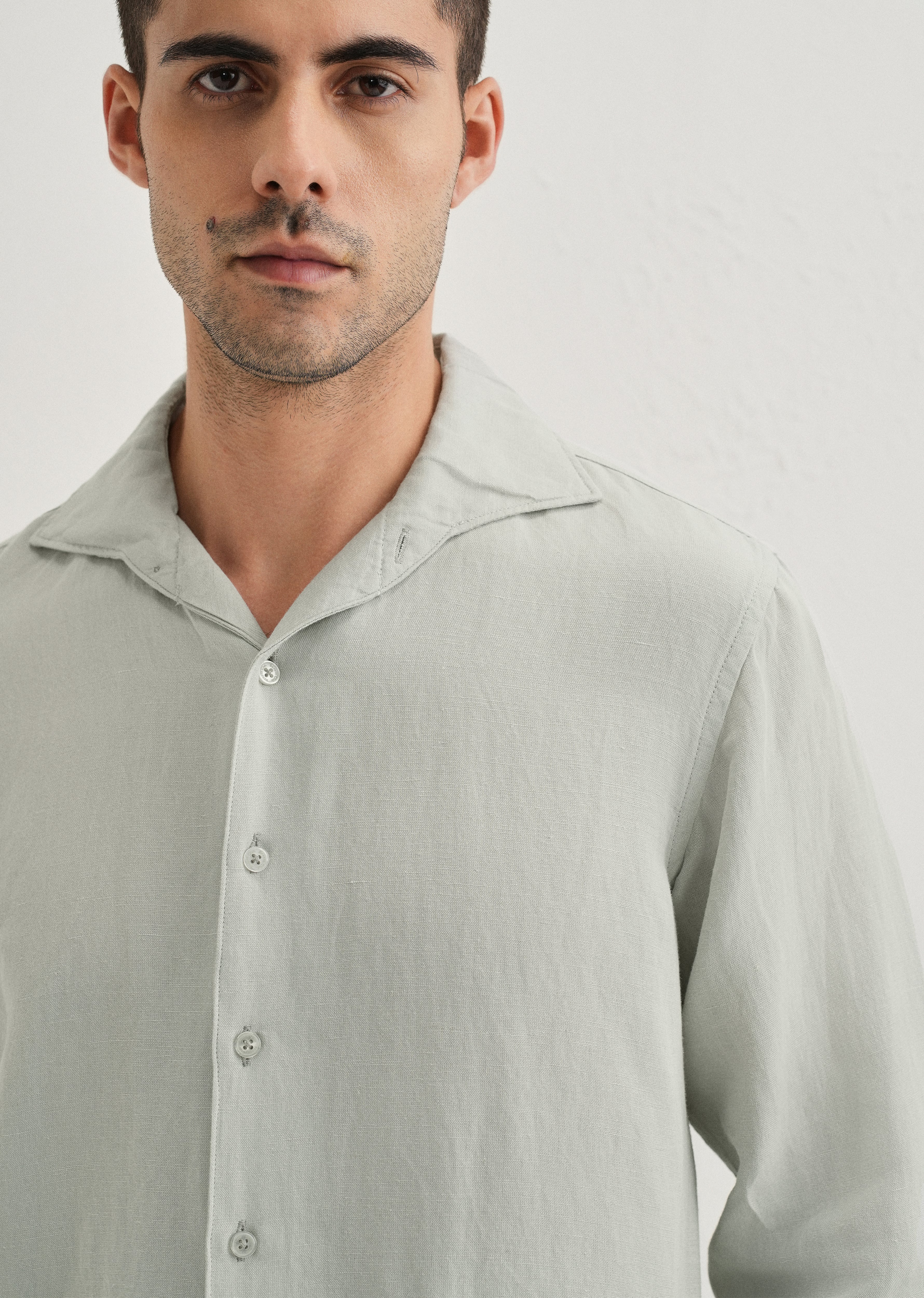 Pastel Grey Plain Linen Viscose Shirt