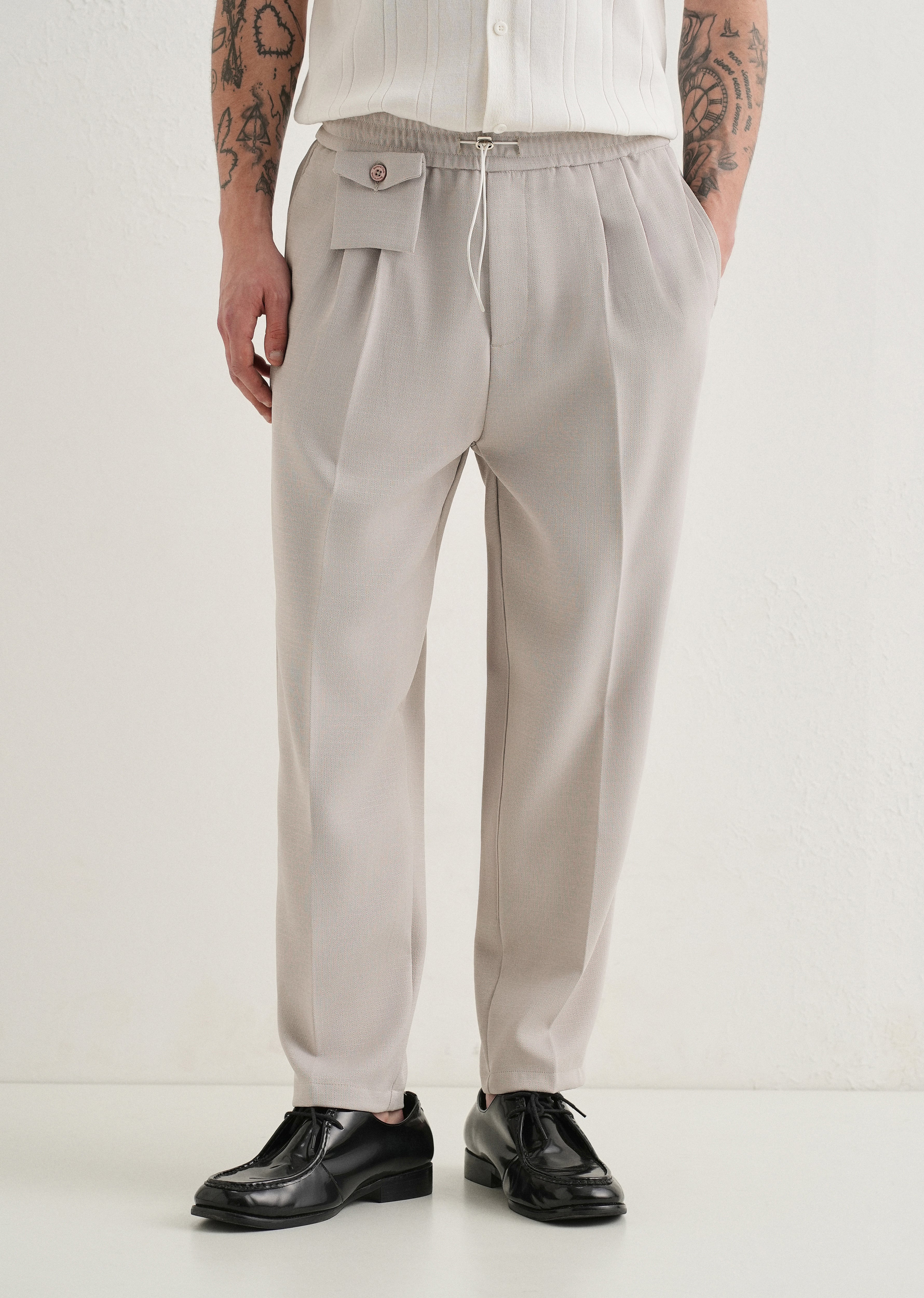 Pastel Grey Pleated Korean Pant