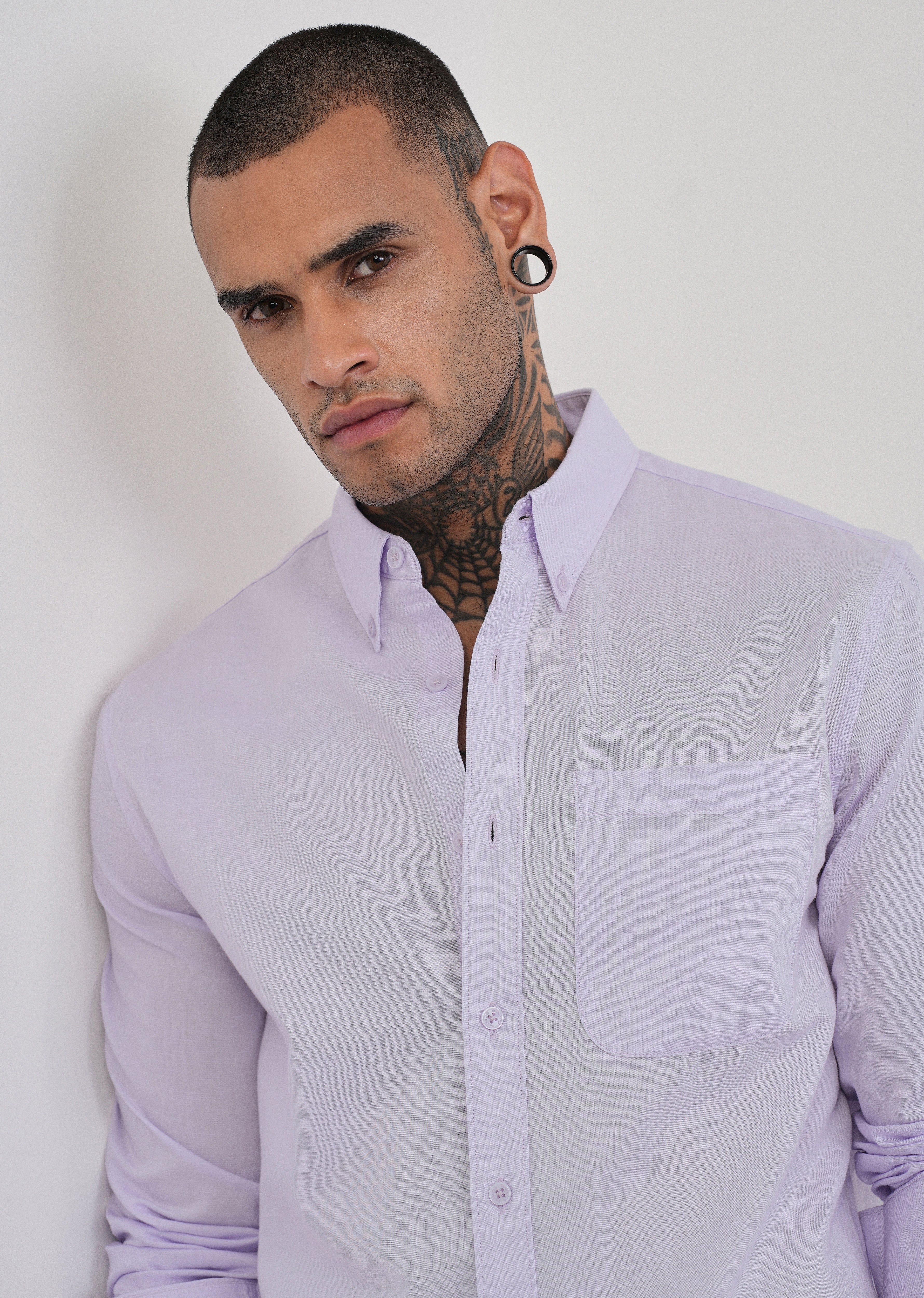 Pastel Lavender Cotton Linen Plain Shirt