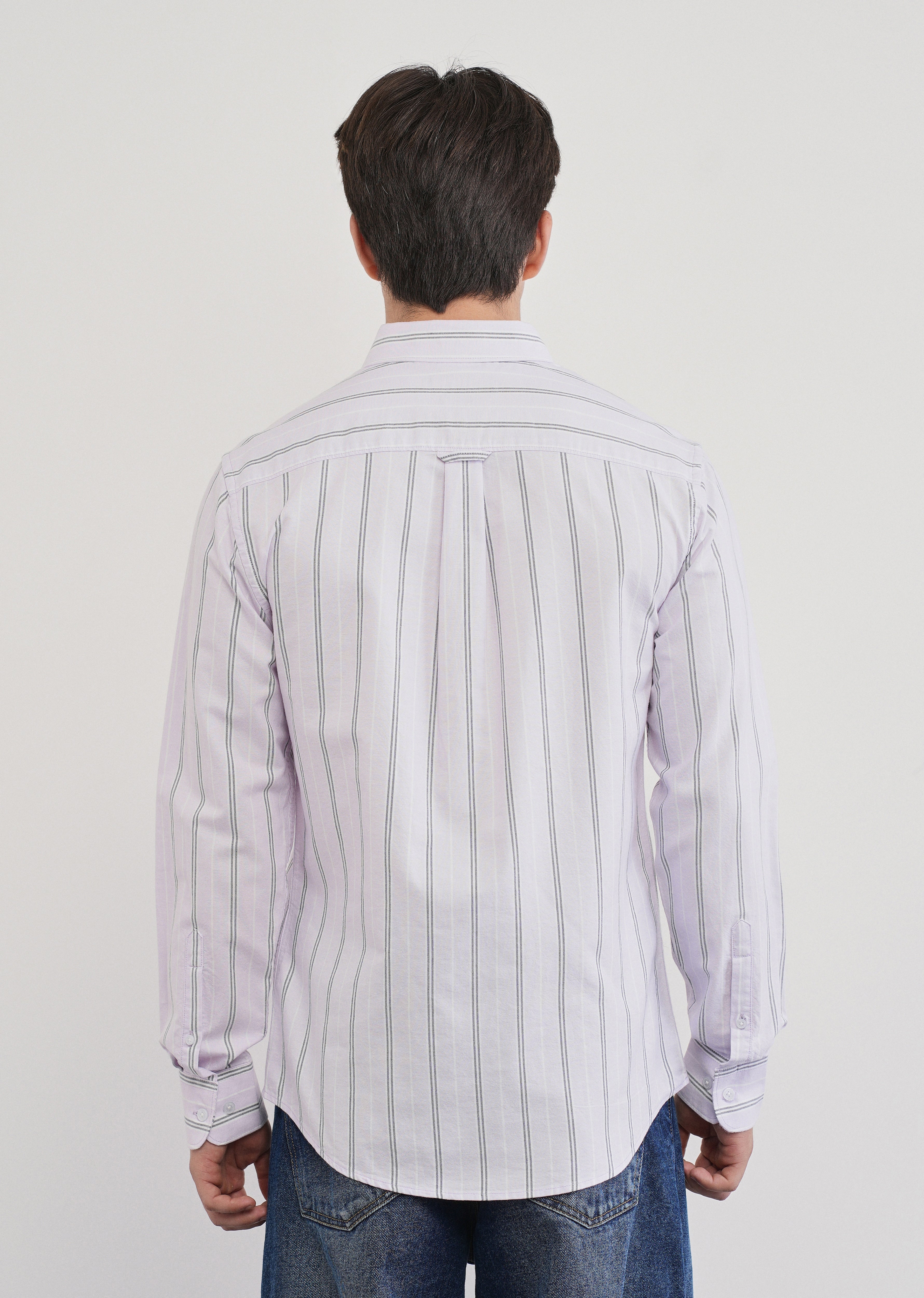 Pastel Lilac Vertical Striped Cotton Shirt