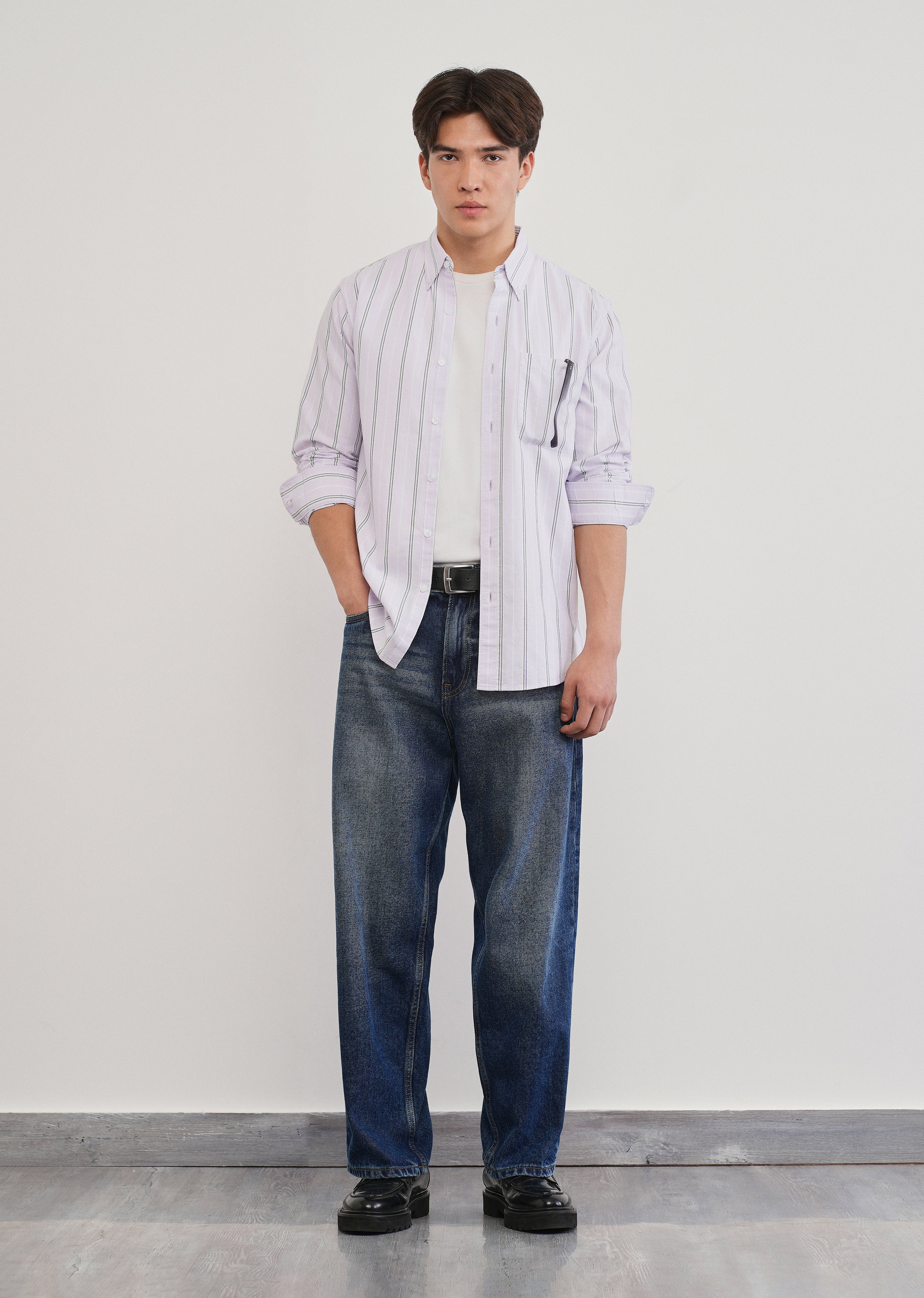 Pastel Lilac Vertical Striped Cotton Shirt