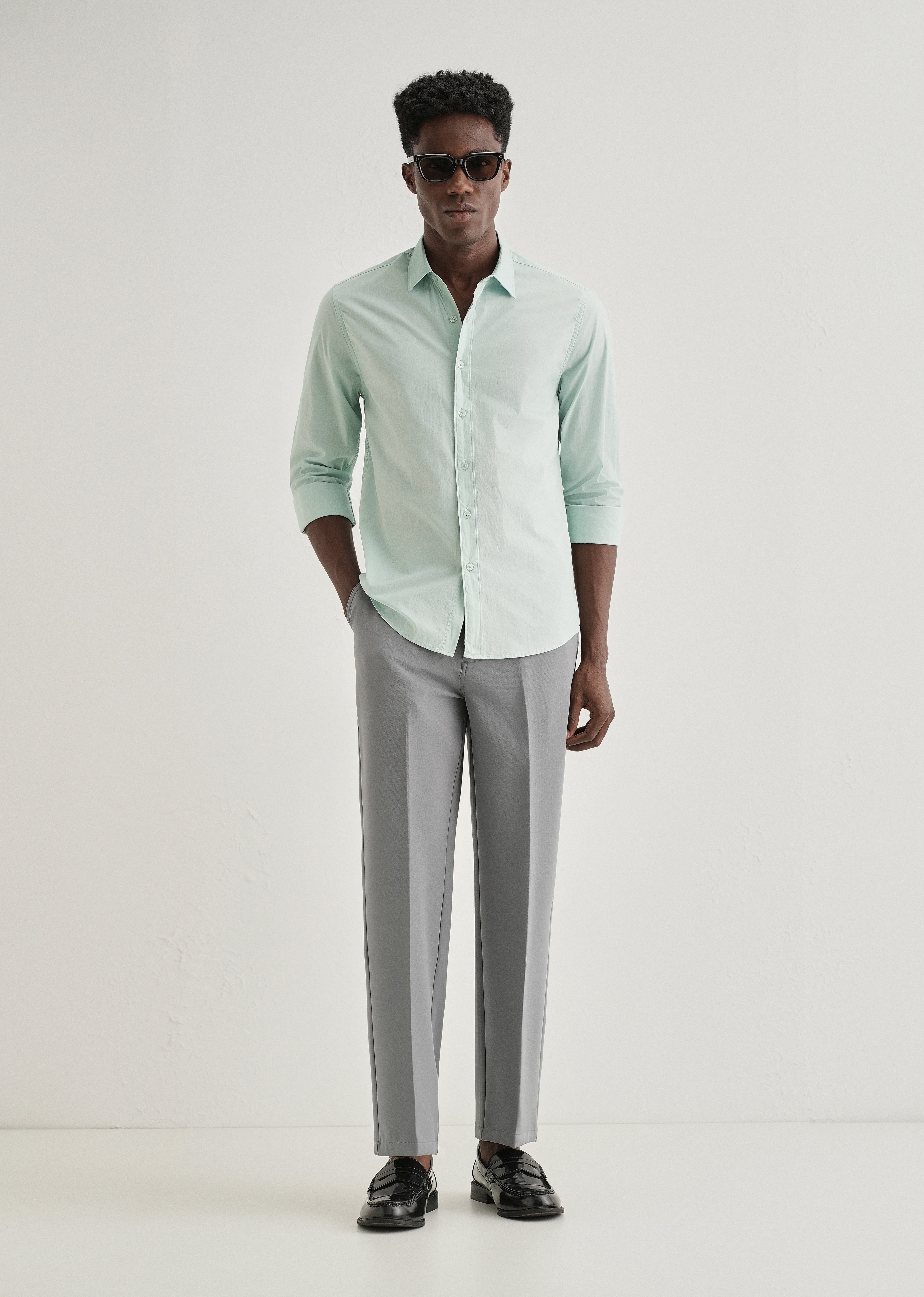 Pastel Mint Green Plain Cotton Shirt