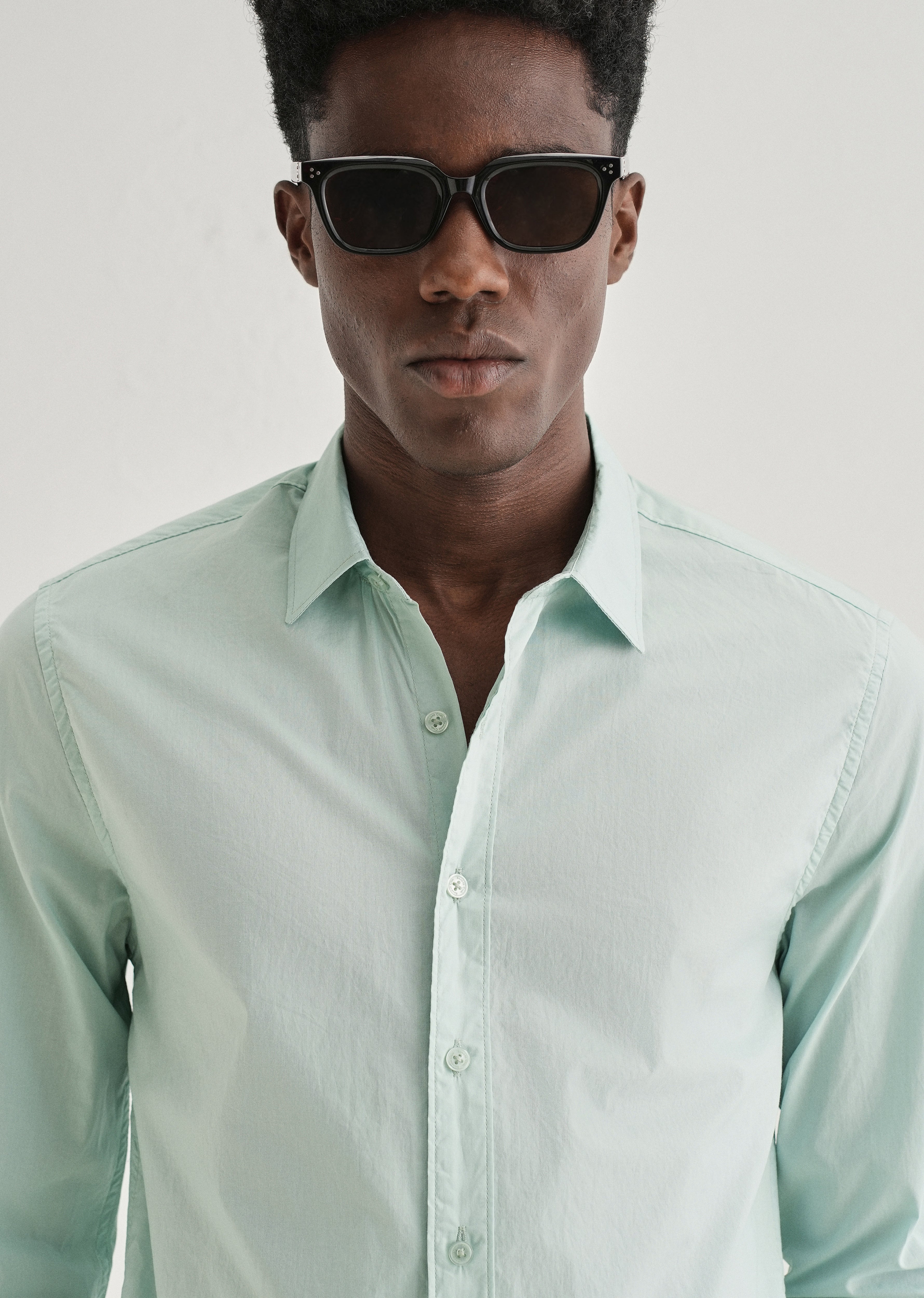Pastel Mint Green Plain Cotton Shirt