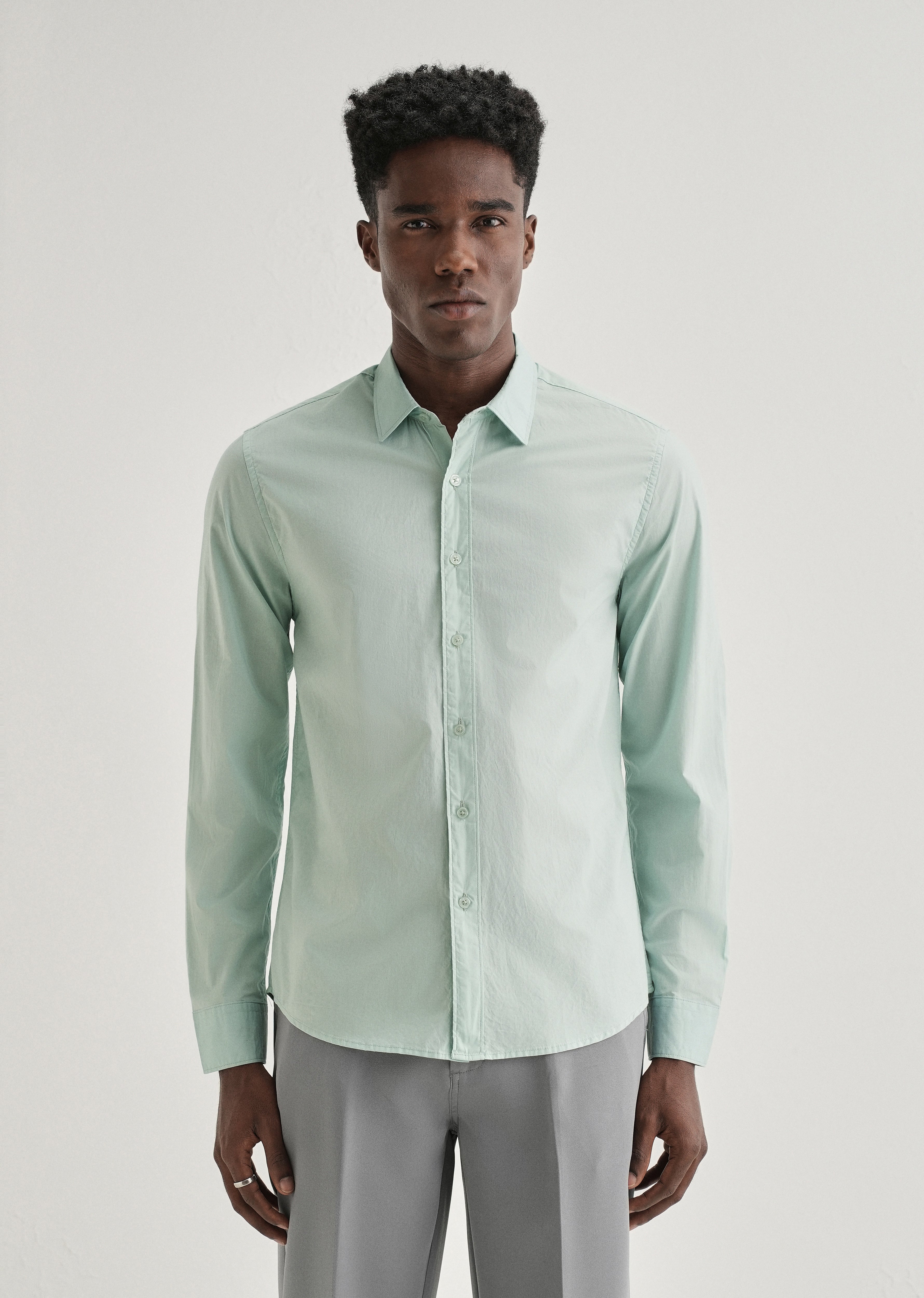Pastel Mint Green Plain Cotton Shirt
