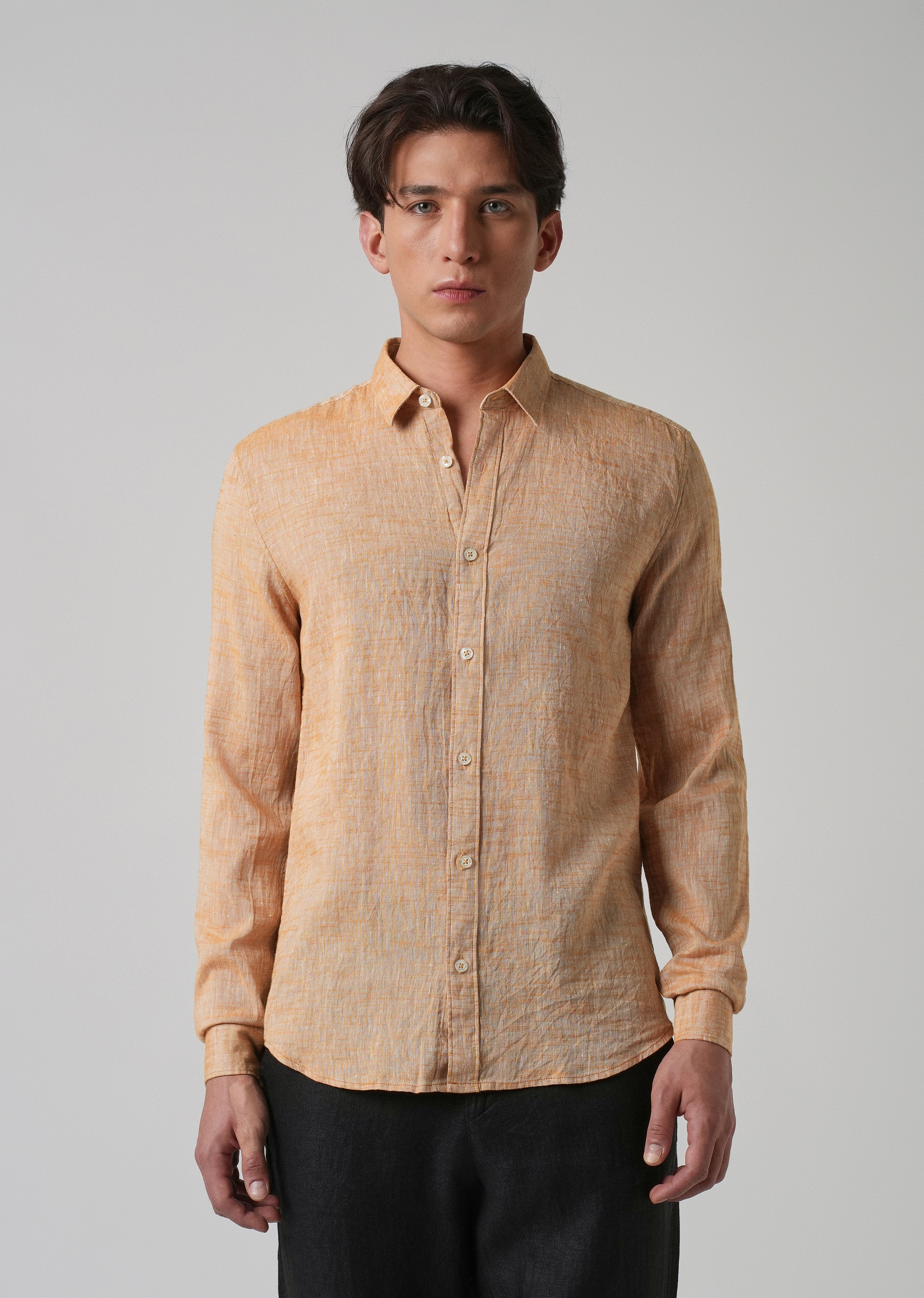 100% Pure Linen Pastel Orange Shirt