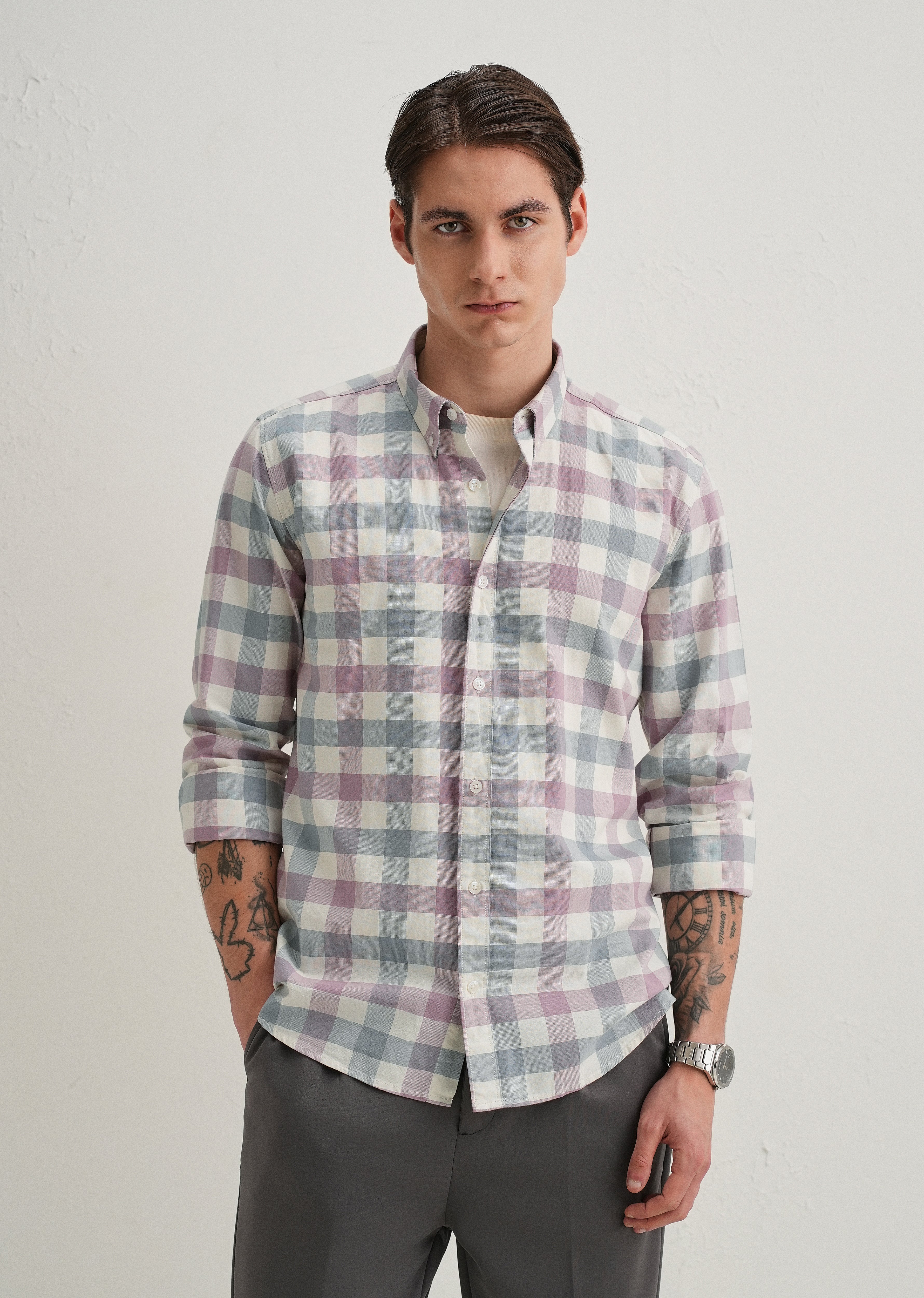 Pastel Pink Buffalo Check Shirt