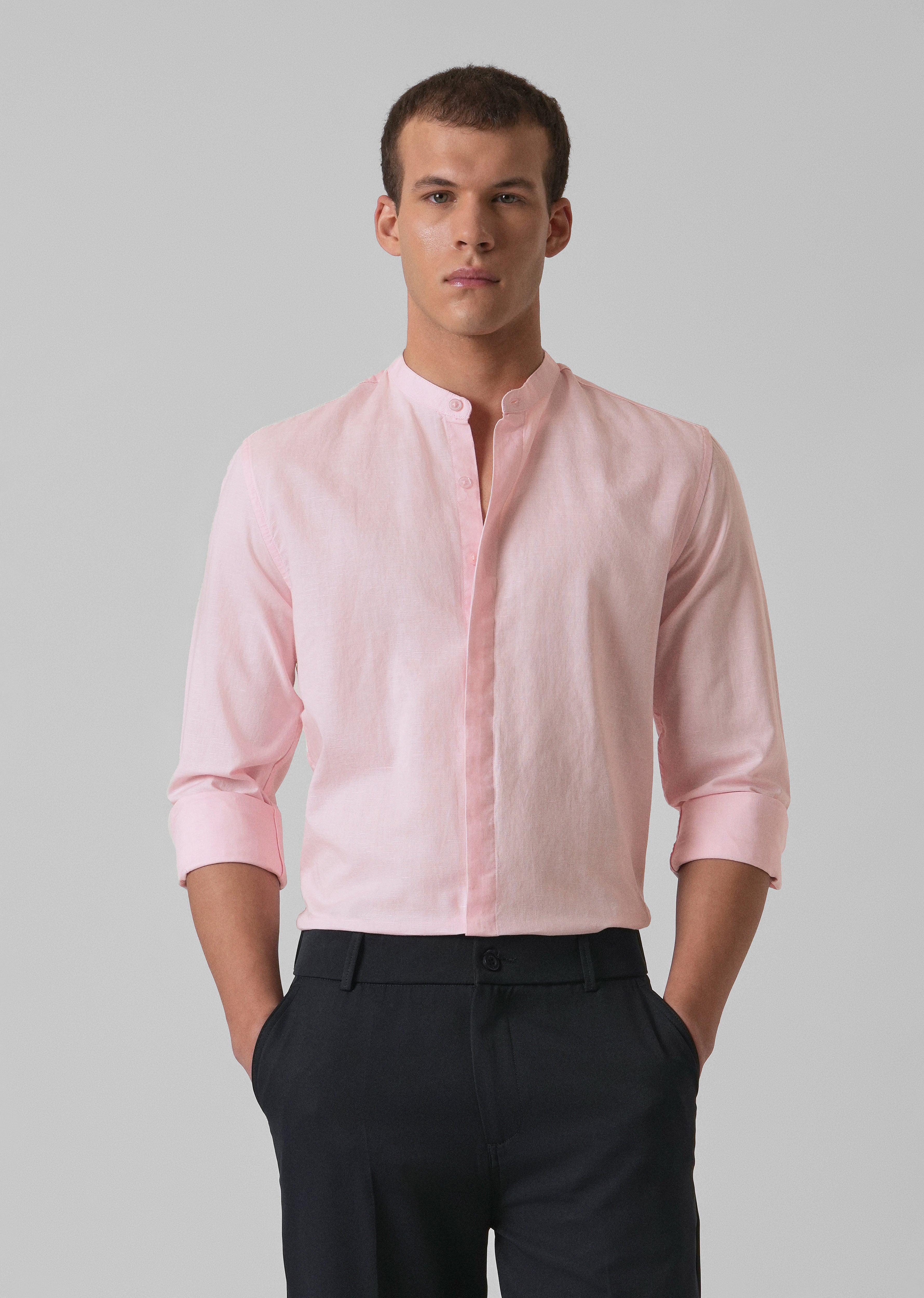 Pastel Pink Cotton Linen Shirt