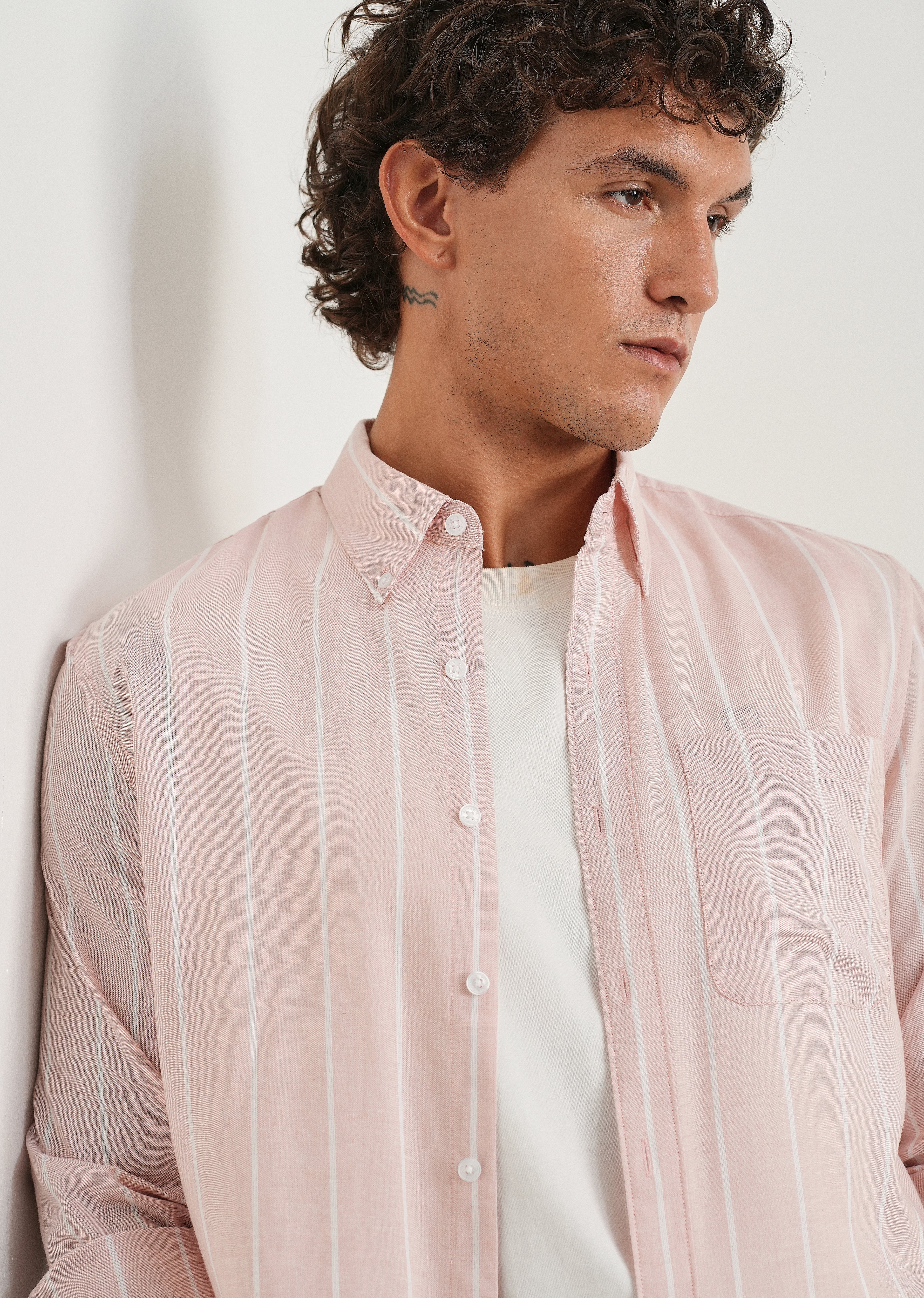 Pastel Pink Lyocell Linen Stripe Shirt