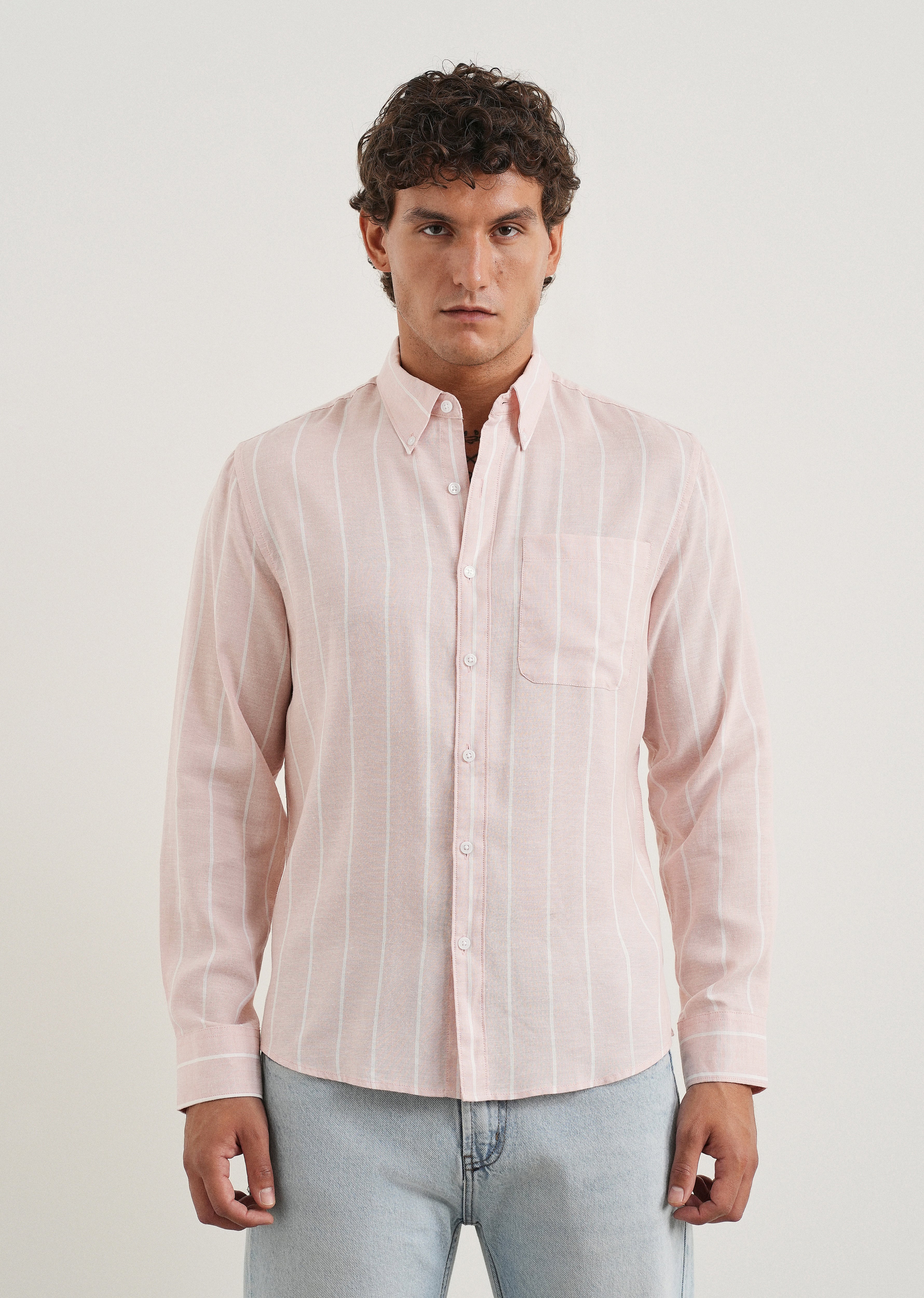 Pastel Pink Lyocell Linen Stripe Shirt