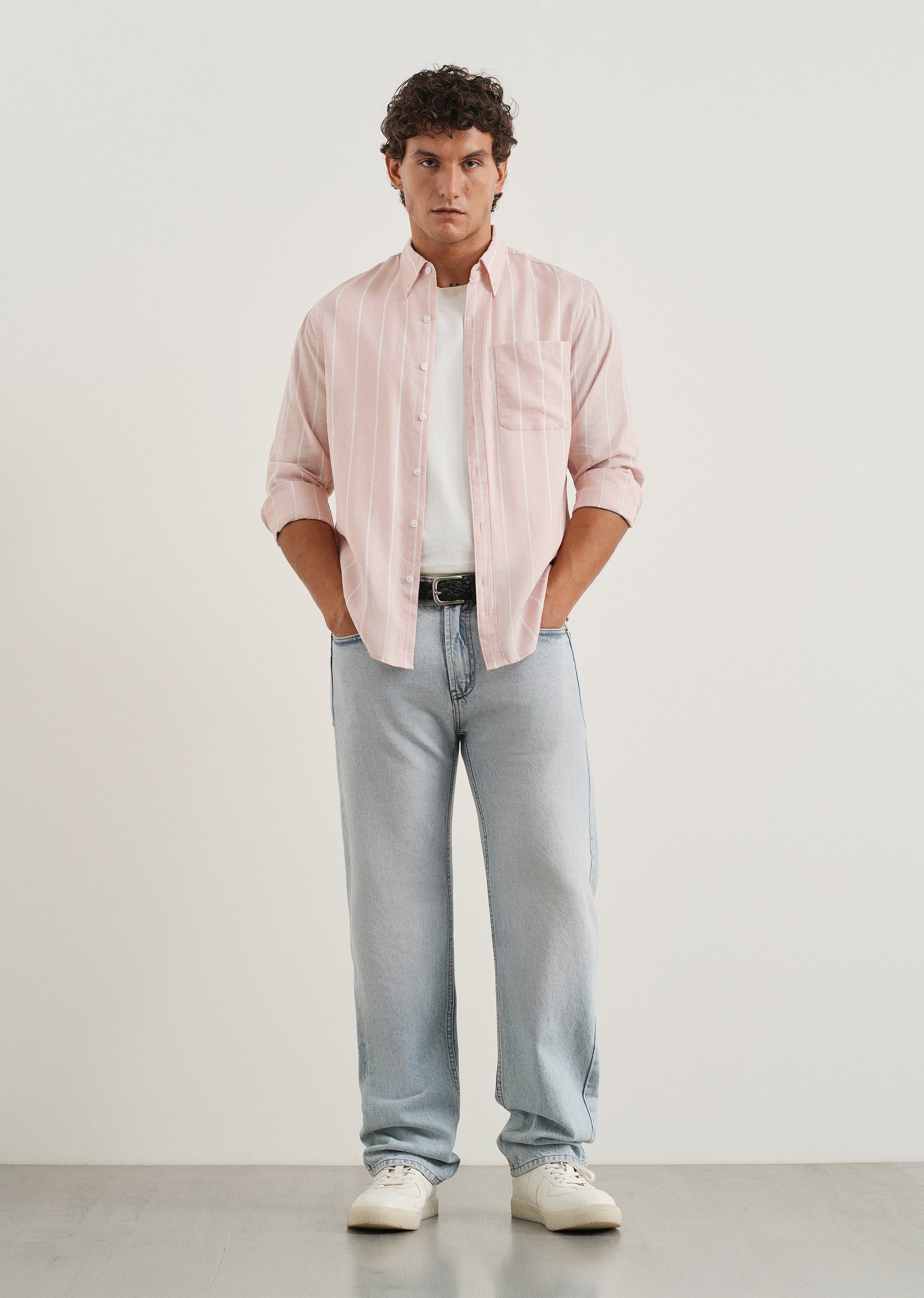 Pastel Pink Lyocell Linen Stripe Shirt