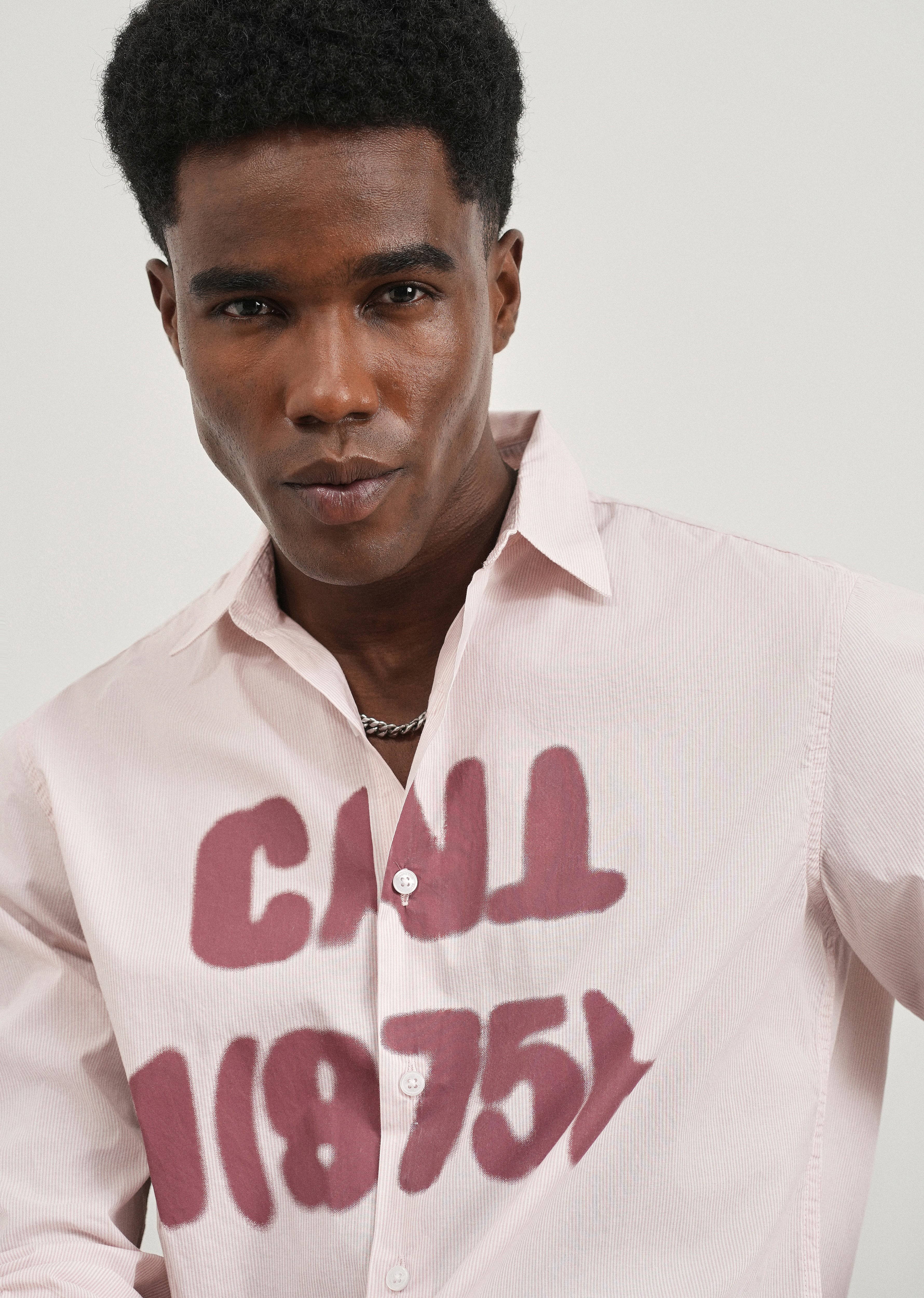 Mauve Printed Cotton Stripe Shirt