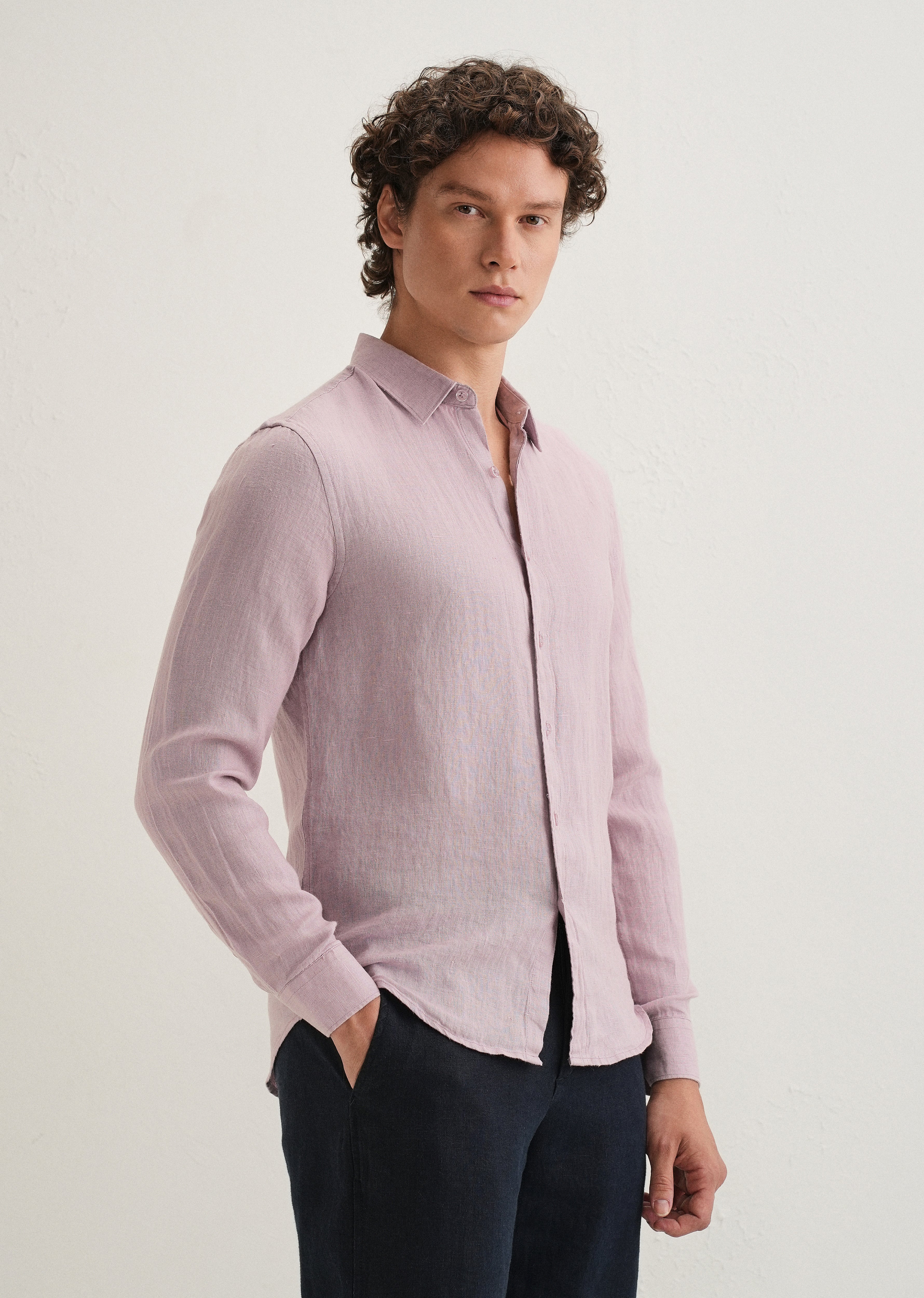 Pastel Purple Pure Linen Shirt