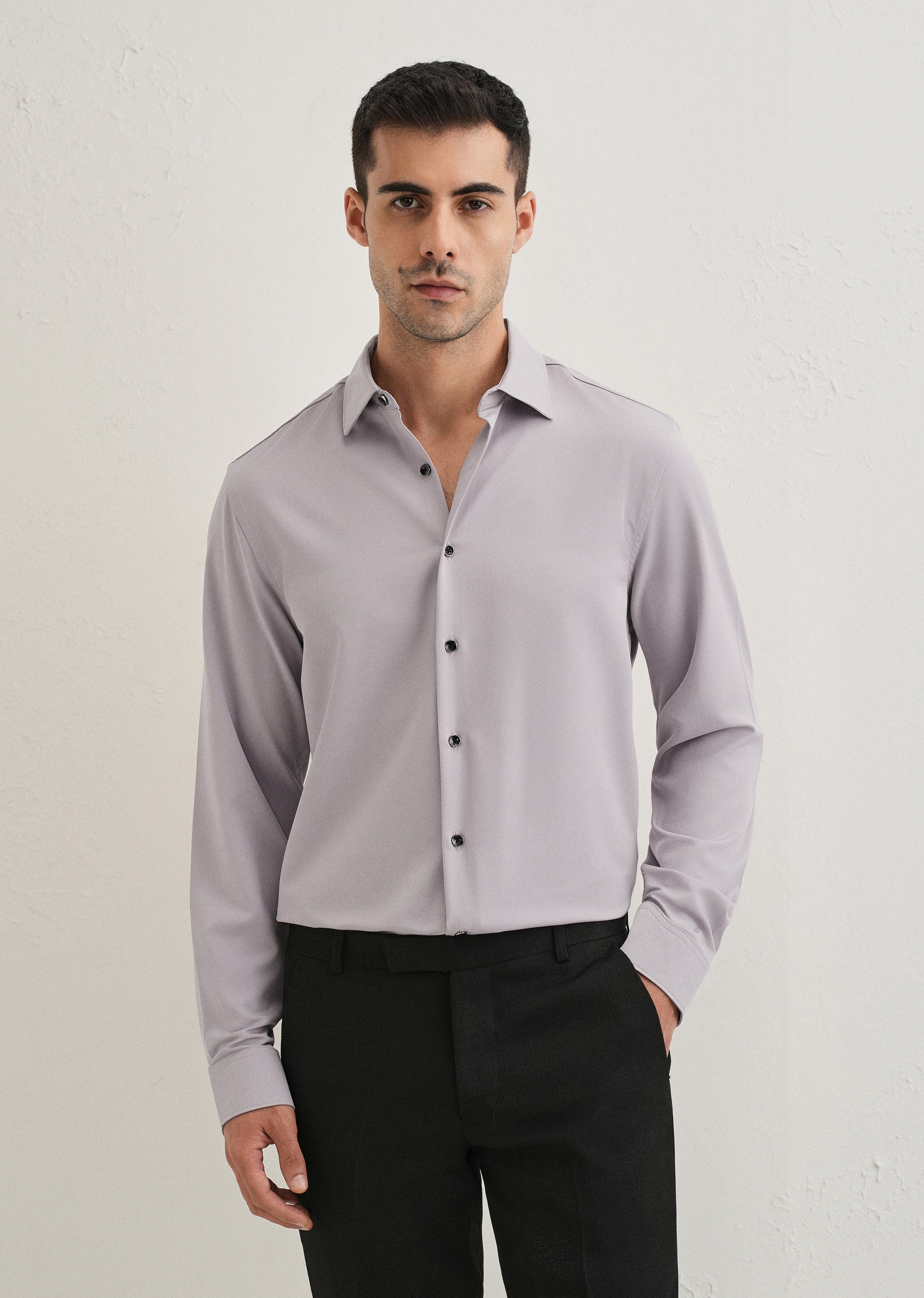 Pastel Purple Wrinkle Free Stitchless Placket Shirt