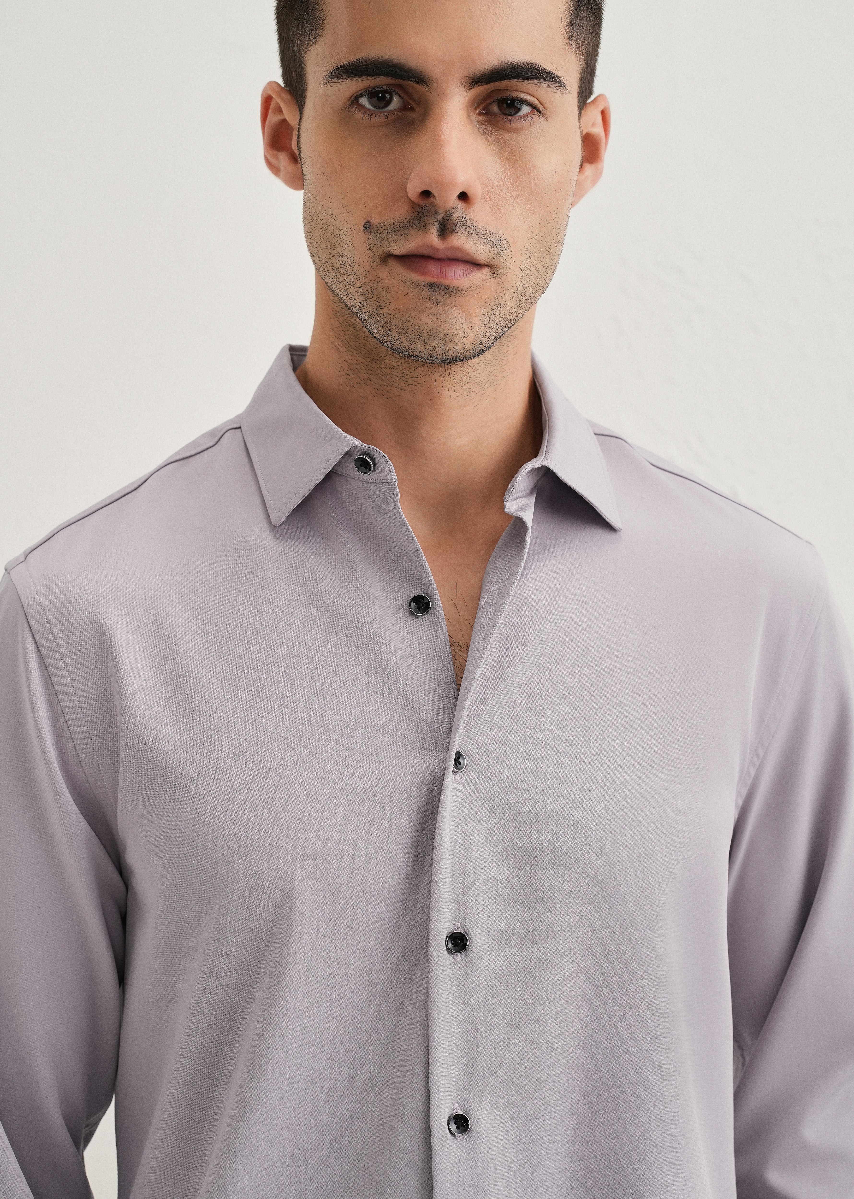 Pastel Purple Wrinkle Free Stitchless Placket Shirt