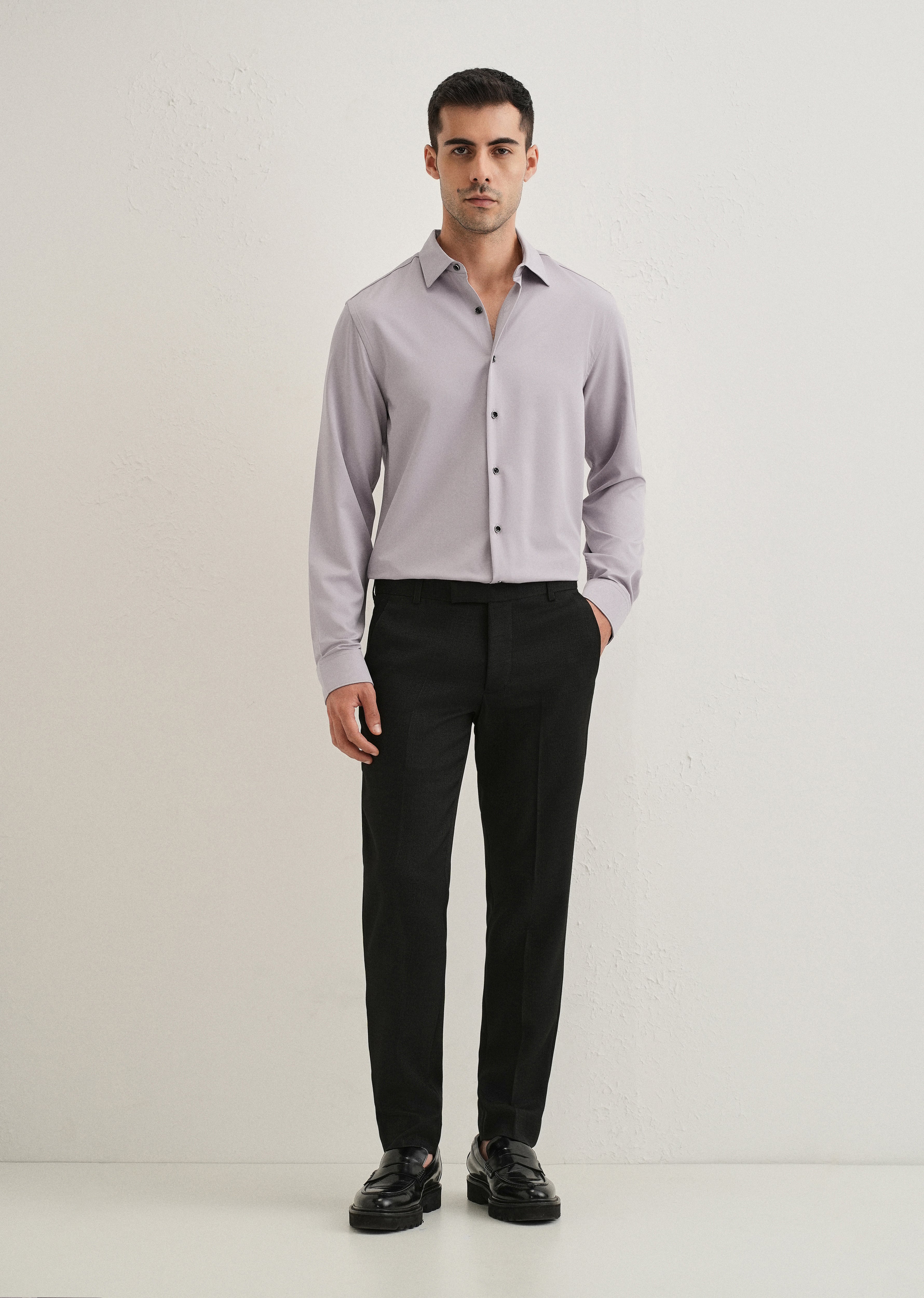Pastel Purple Wrinkle Free Stitchless Placket Shirt
