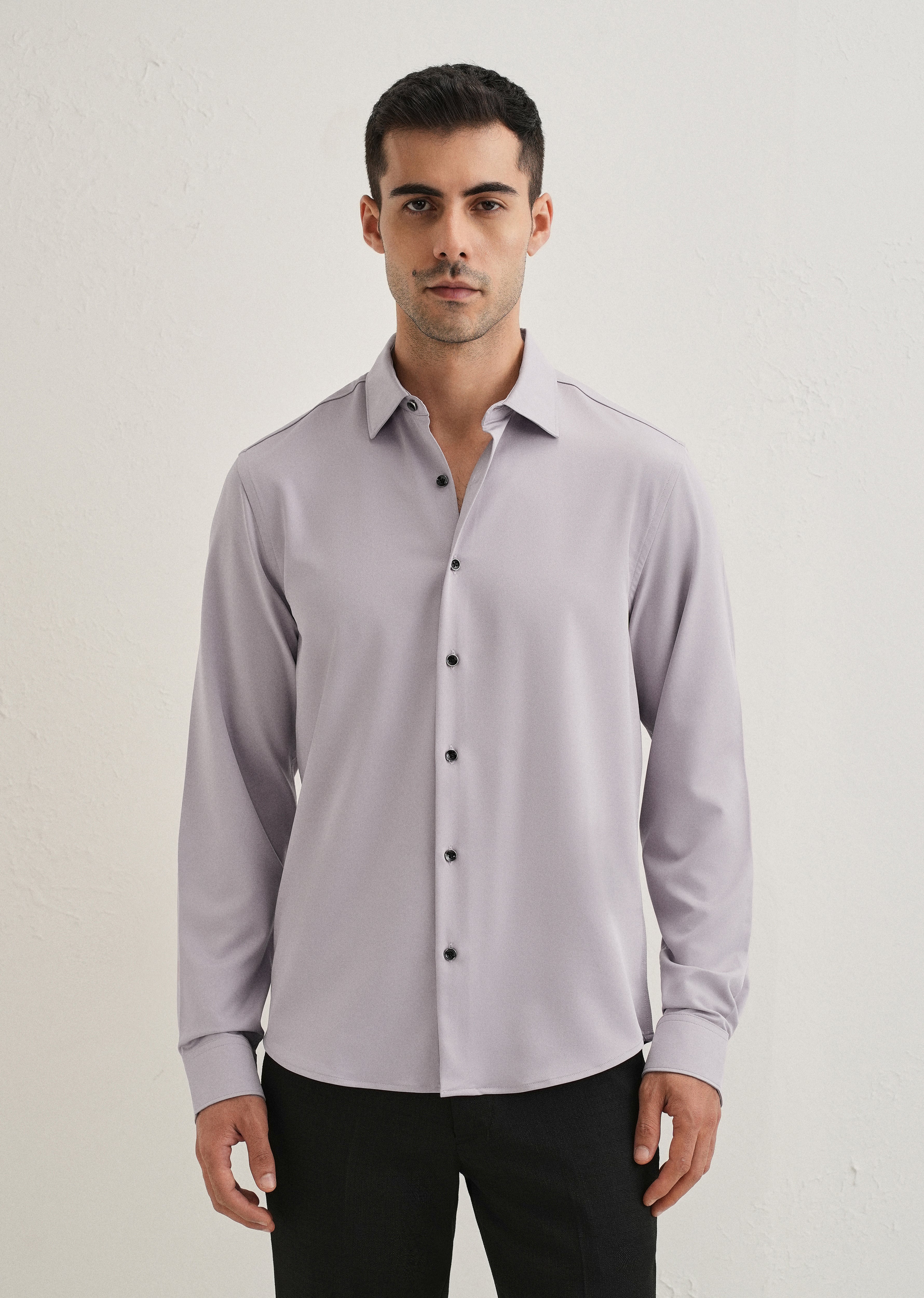 Pastel Purple Wrinkle Free Stitchless Placket Shirt