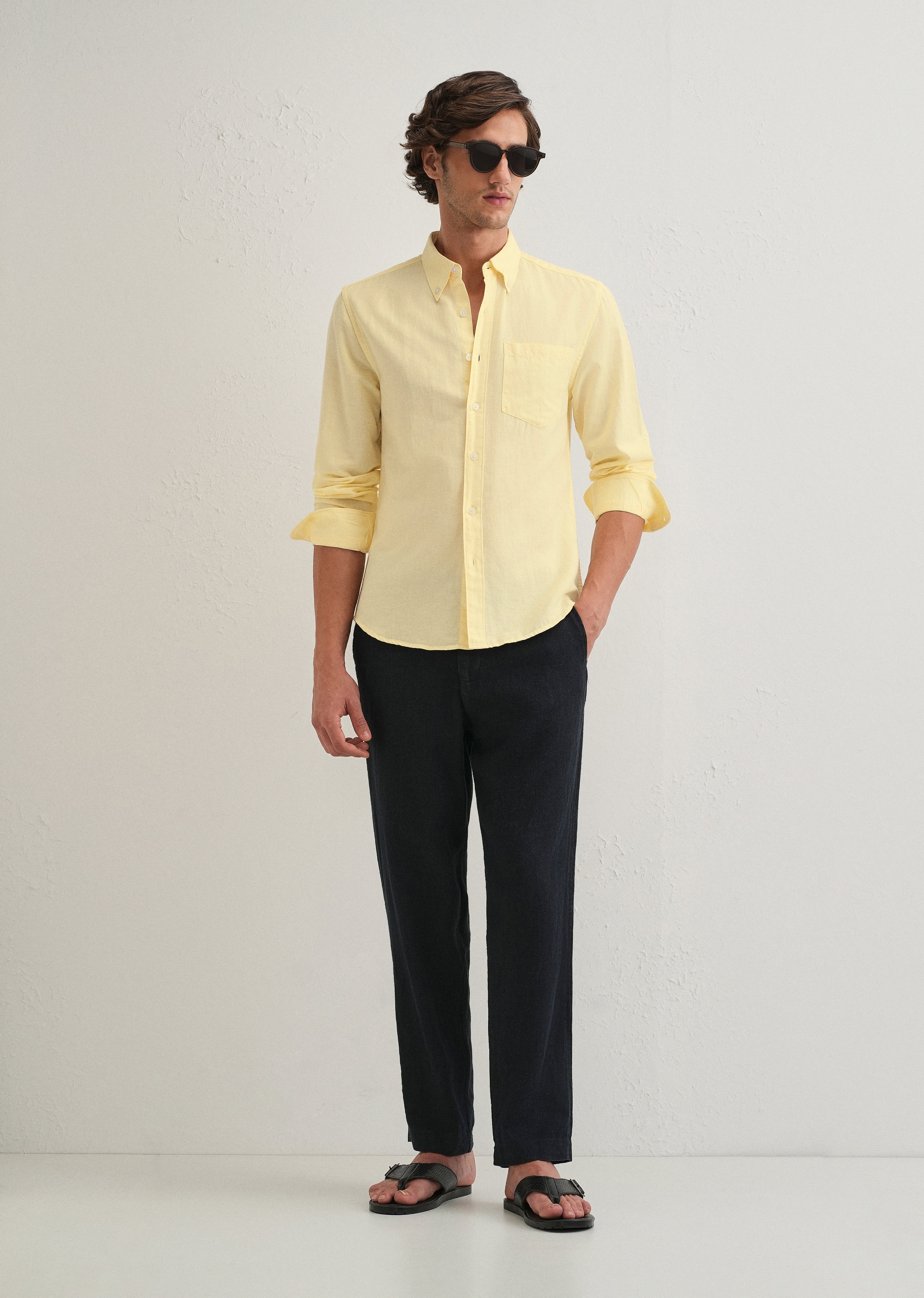 Pastel Yellow Cotton Linen Shirt