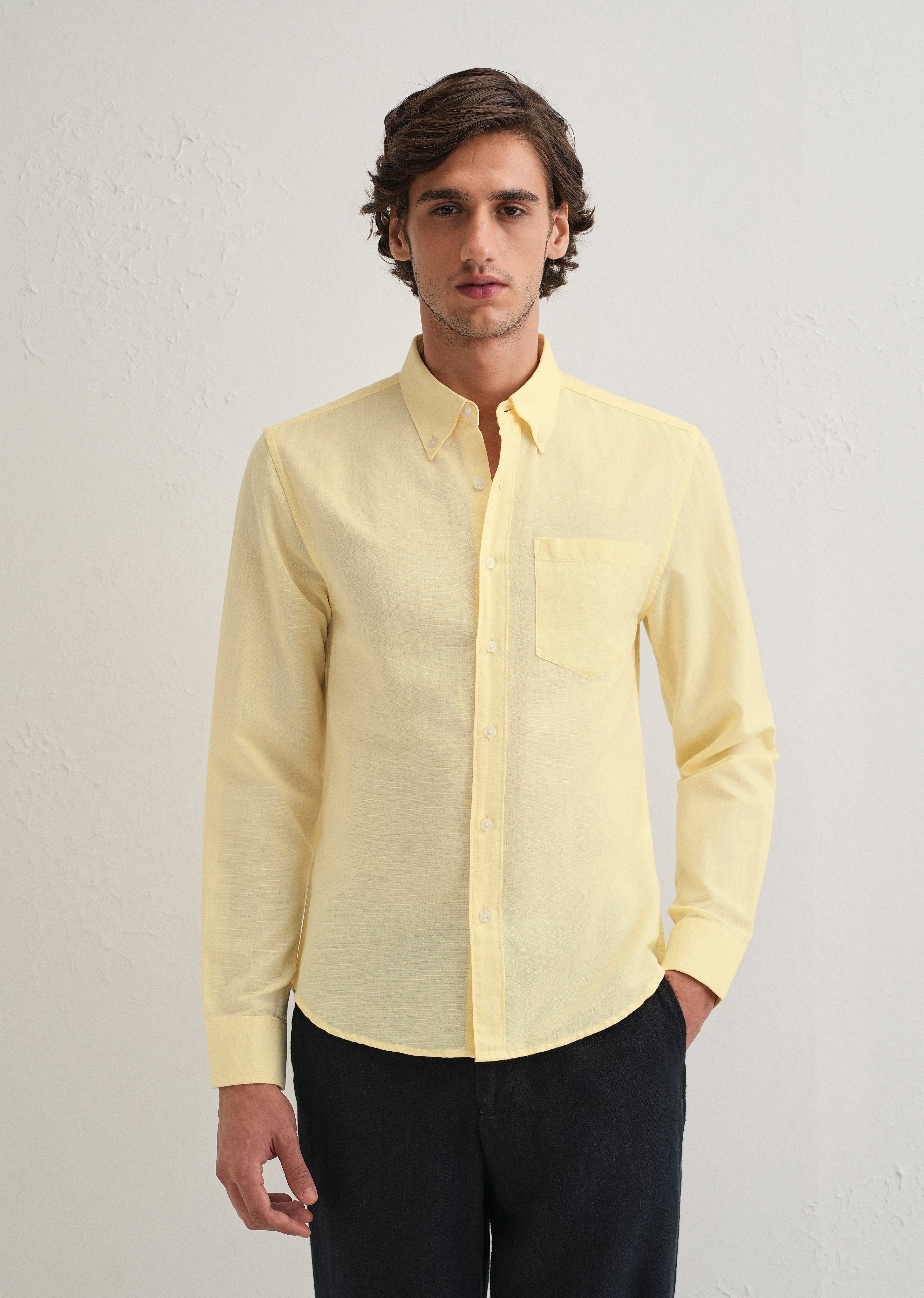 Pastel Yellow Cotton Linen Shirt